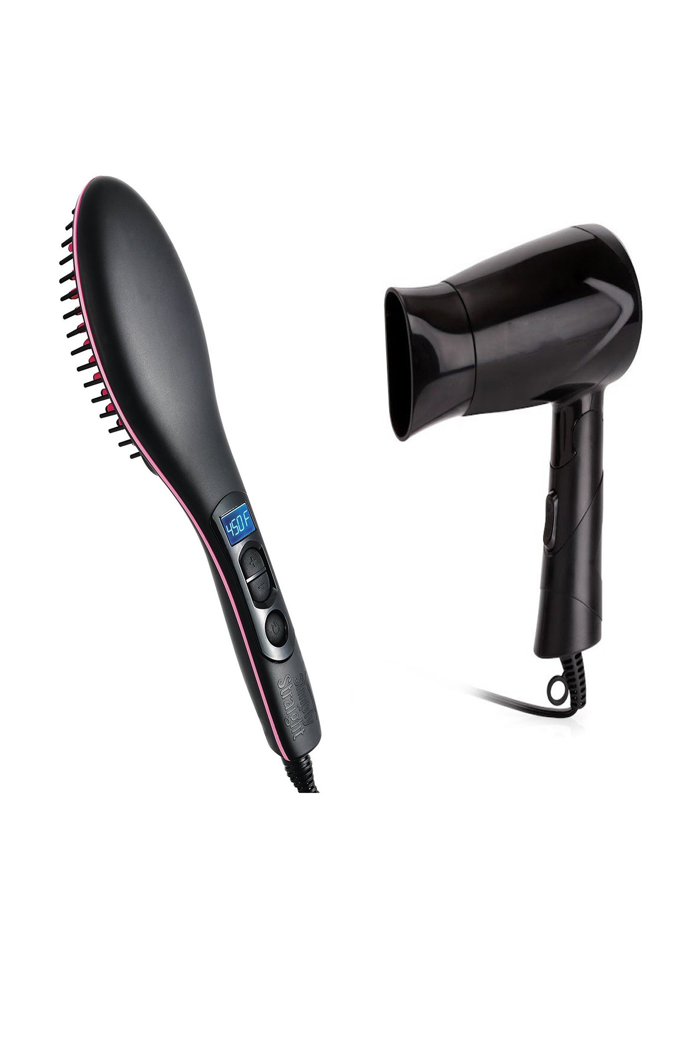 WIB Simply Straight Fast Ceramic Hair Straightening Brush with LCD Display - Foldable Hair Styler & Dryer for Home & Travel Use