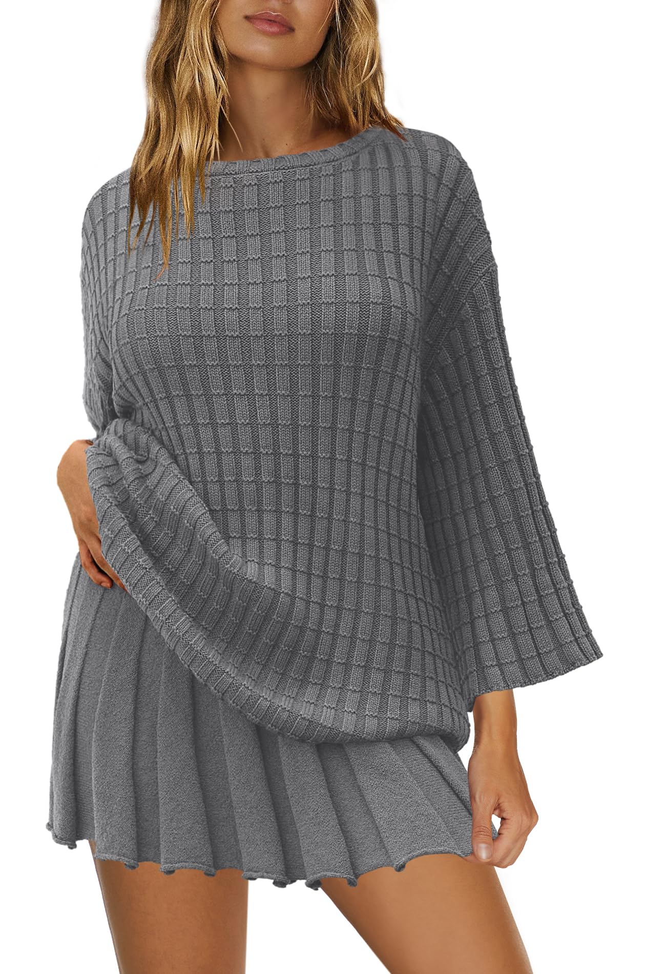 Yanekop Women's 2-Piece Sweater Skirt Set - Loose Matching Lounge Outfit, Comfy Pajama Set with Long Sleeve Top & Skirt | Perfect for Relaxing at Home, Casual Wear & Cozy Winter Outfits