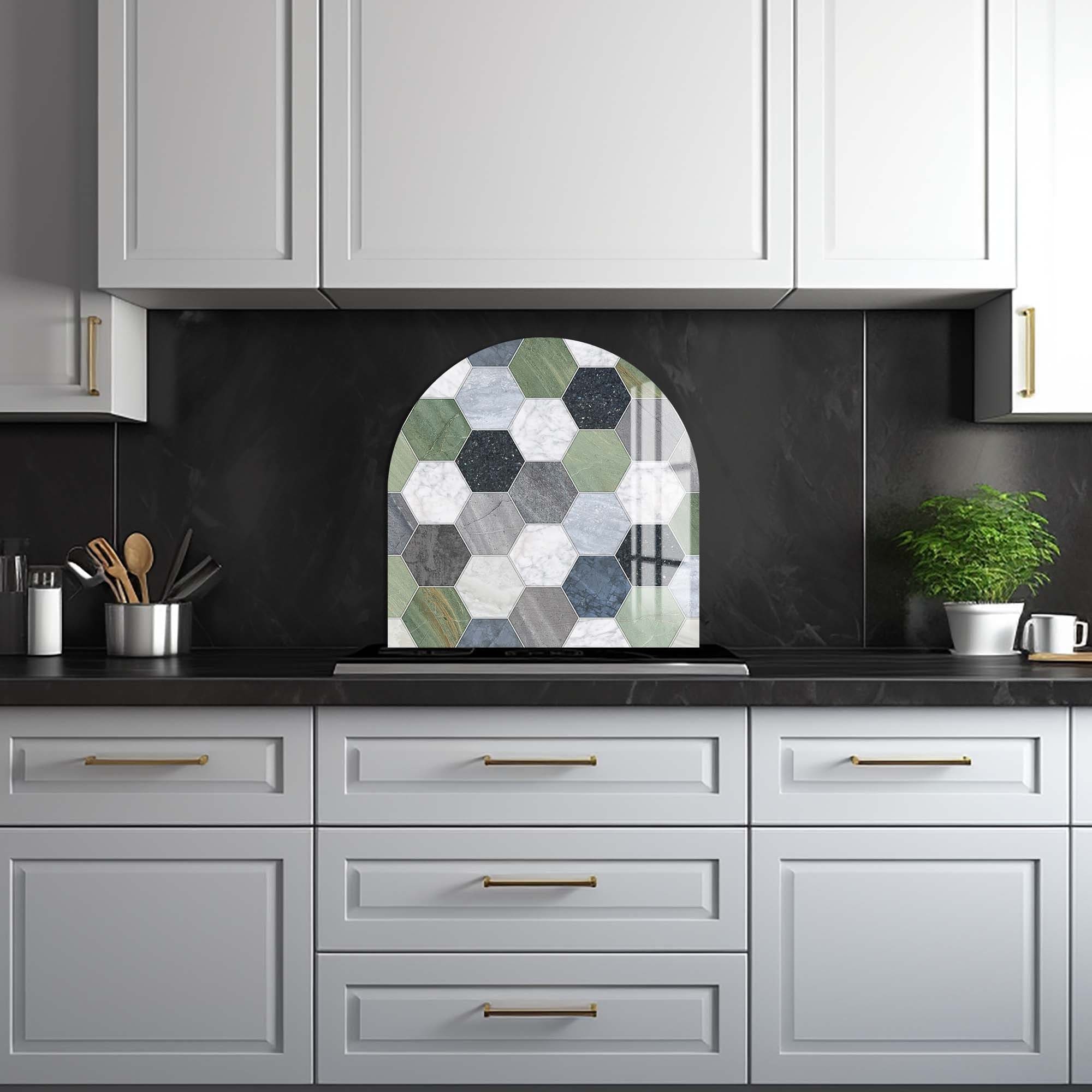 Hexagon Green Glass Splashback - Modern Kitchen Backsplash for Stove & Countertop Protection