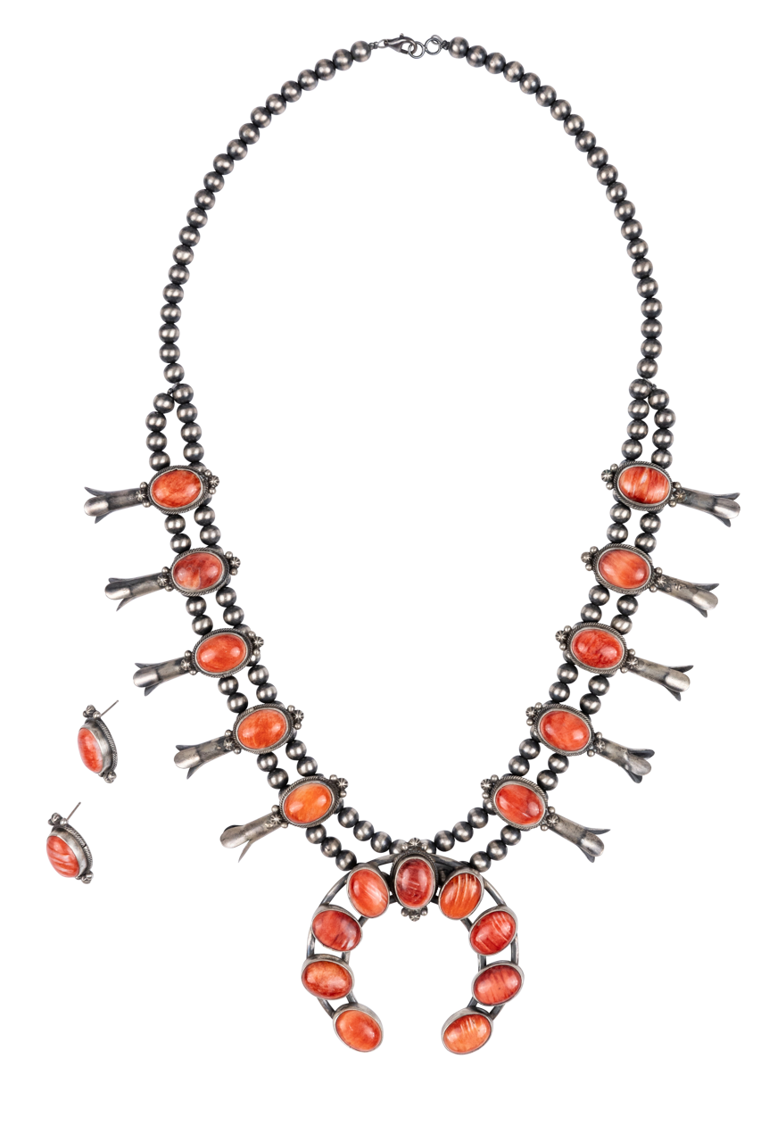 Authentic Spiny Oyster Squash Blossom Necklace Set | Handmade Native American Jewelry | Perfect for Boho Fashion & Southwest Style Outfits