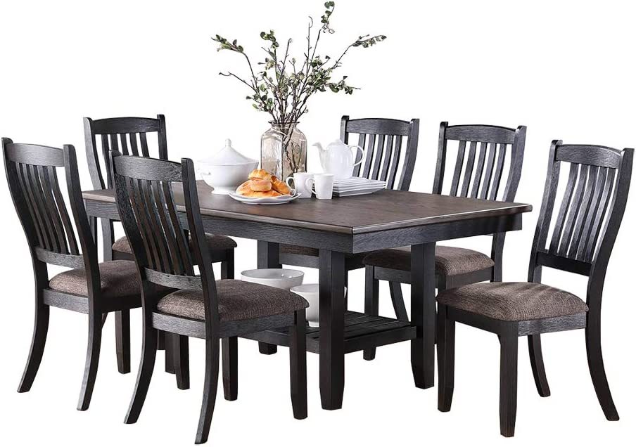 Dark Coffee Classic Wood Kitchen Dining Room Set of 2 Side Chairs with Fabric Upholstered Seat - Unique Design Backrest for Home, Restaurant, or Cafe Use