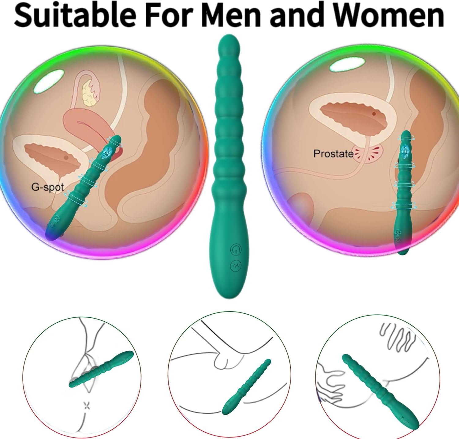 Rechargeable Vibrating Anal Beads Butt Plug - 10 Speed Prostate Massager & G-Spot Stimulator for Men & Women - Adult Sex Toy for Couples Pleasure & Solo Play - Perfect for Bedroom Fun & Spicing Up Relationships (Green)