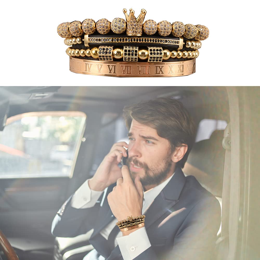 Men's Beaded Bracelet with Micro Pave Zircon - Stainless Steel Cuff Bangle for Men & Women - Perfect for Casual Wear, Gifts & Special Occasions