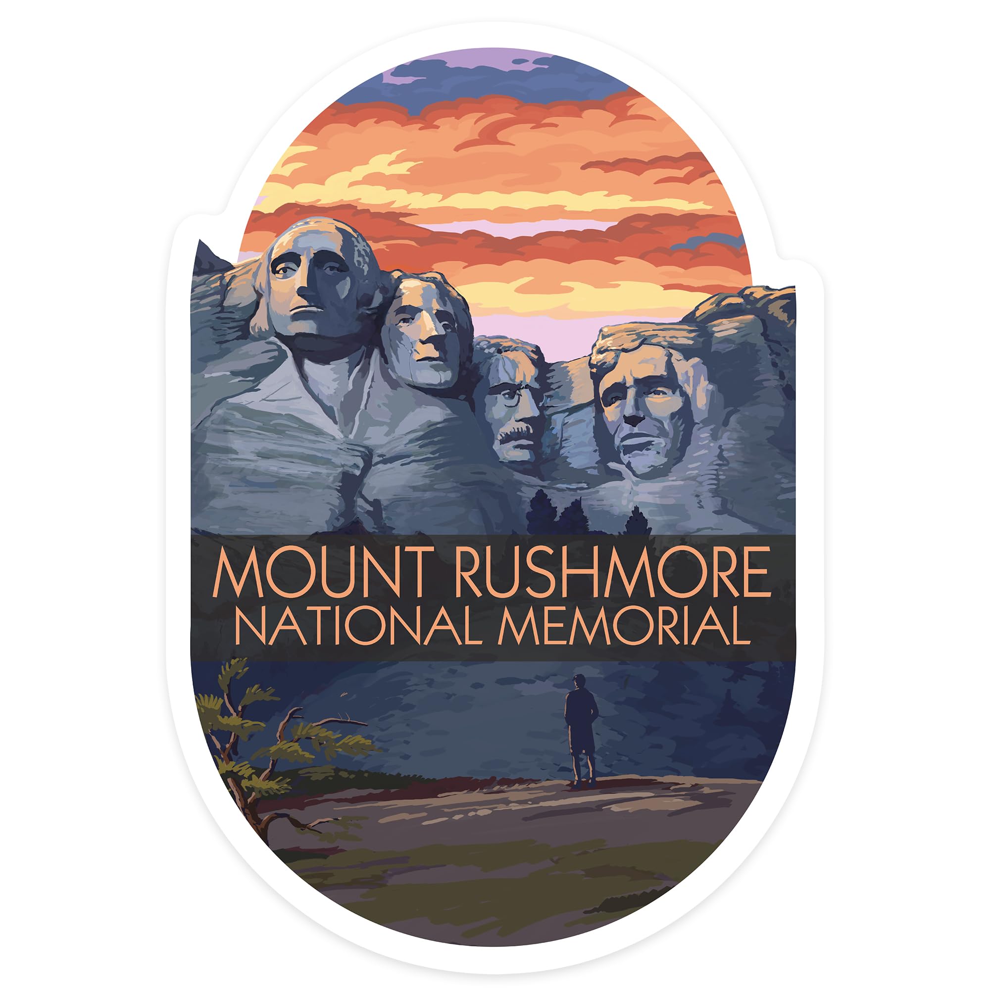 Mount Rushmore National Memorial Die Cut Vinyl Sticker - 3 to 6 Inch Waterproof Decal for Cars, Water Bottles, Laptops & Coolers - South Dakota Sunset Painterly Design - Perfect for Travel Enthusiasts & Patriotic Decor