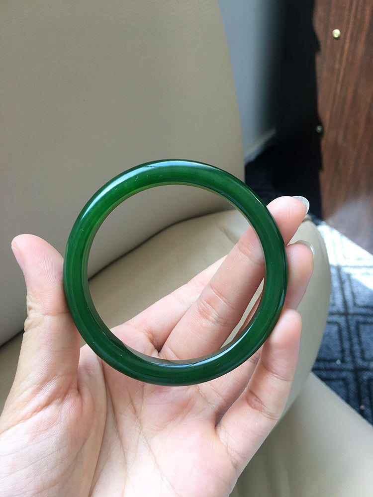 Natural Jade Bangle Bracelet - 57.2mm Inner Diameter Nephrite Jade Bangle (NBE006) - Perfect for Meditation, Yoga & Spiritual Healing
