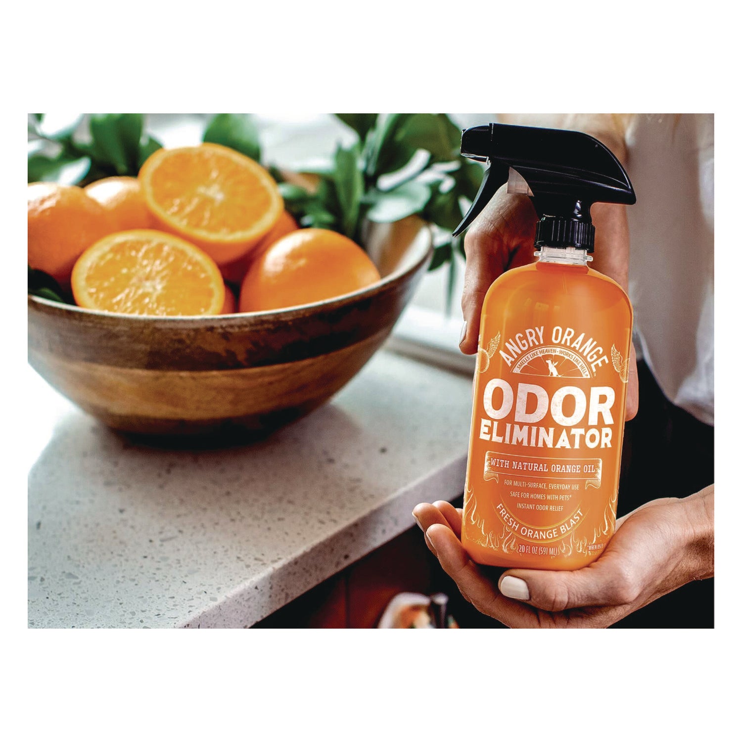 Angry Orange Pet Odor Eliminator Spray - Fresh Orange Blast Scent, 20 oz - Eliminates Dog & Cat Urine Smells - Perfect for Carpets, Furniture & Litter Boxes