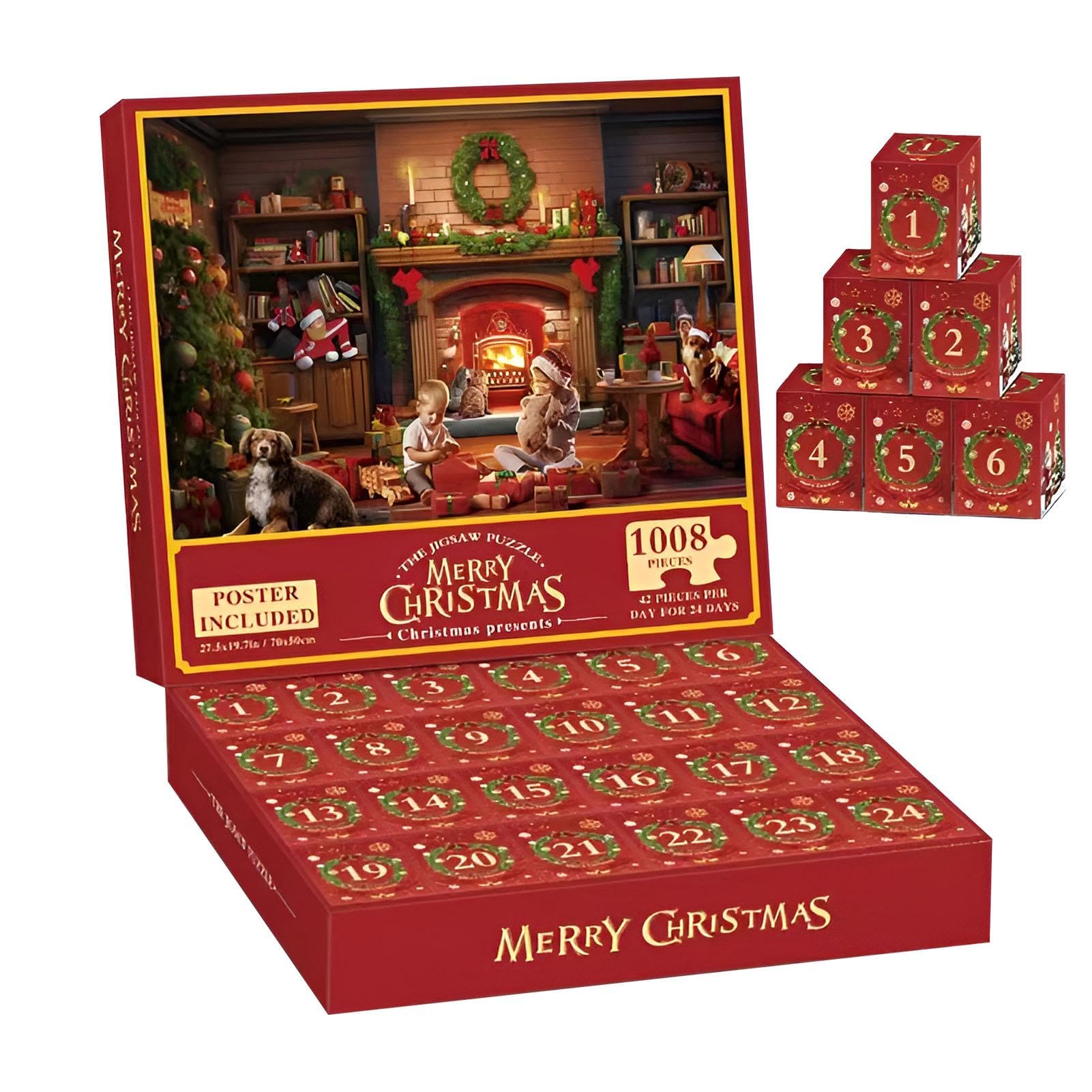 Christmas Countdown Puzzle Advent Calendar - 24 Days 1008 Piece Holiday Puzzle for Family Game Night | Festive Christmas Activity for Kids & Adults | Perfect for Holiday Parties & Winter Family Bonding