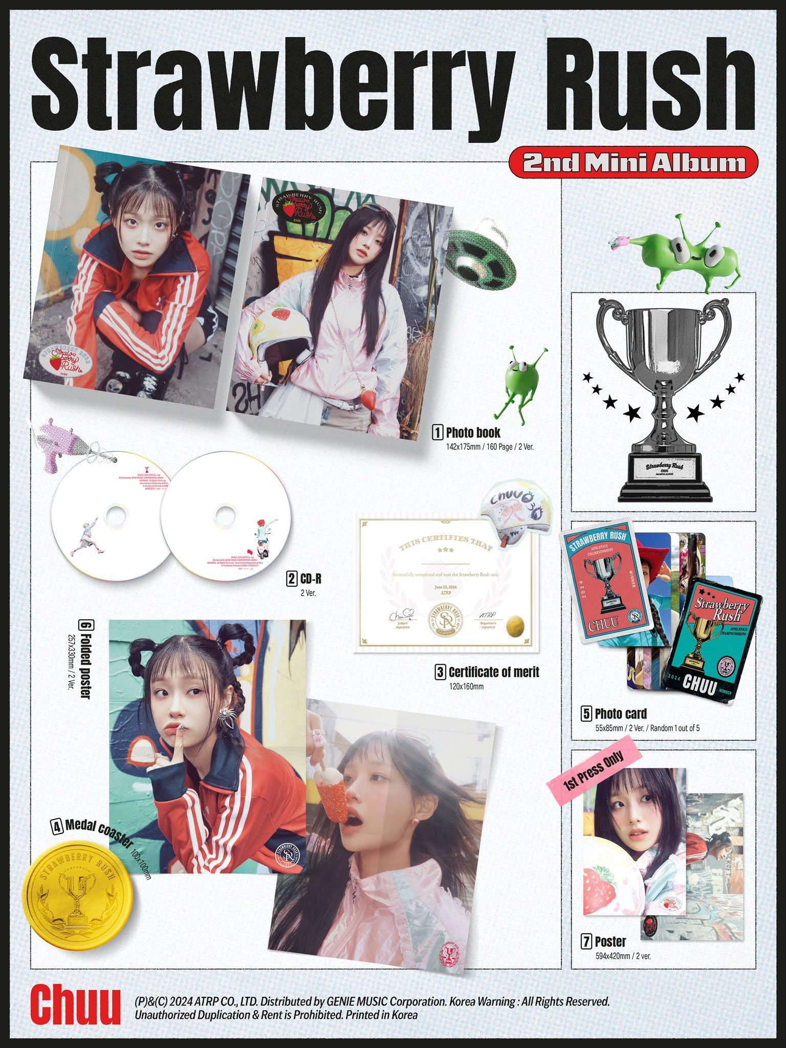 LOONA CHUU Strawberry Rush 2nd Mini Album (2 Version Set, No Poster Included) - K-Pop Collectible for Fans, Perfect for Gifts & Display