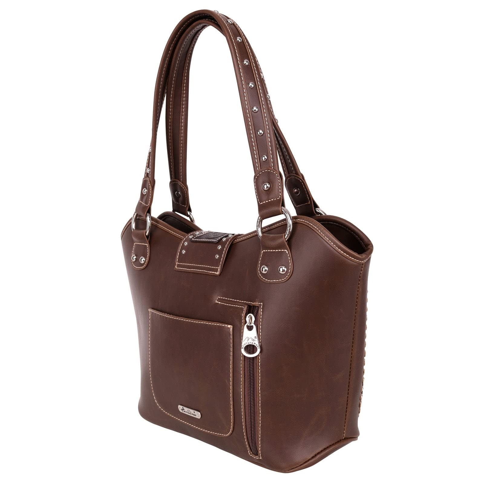 Montana West Women's Concealed Carry Handbag - Genuine Leather Gun Purse with Tooled Design, Dark Brown Medium Size | Perfect for Everyday Carry, Travel & Personal Protection