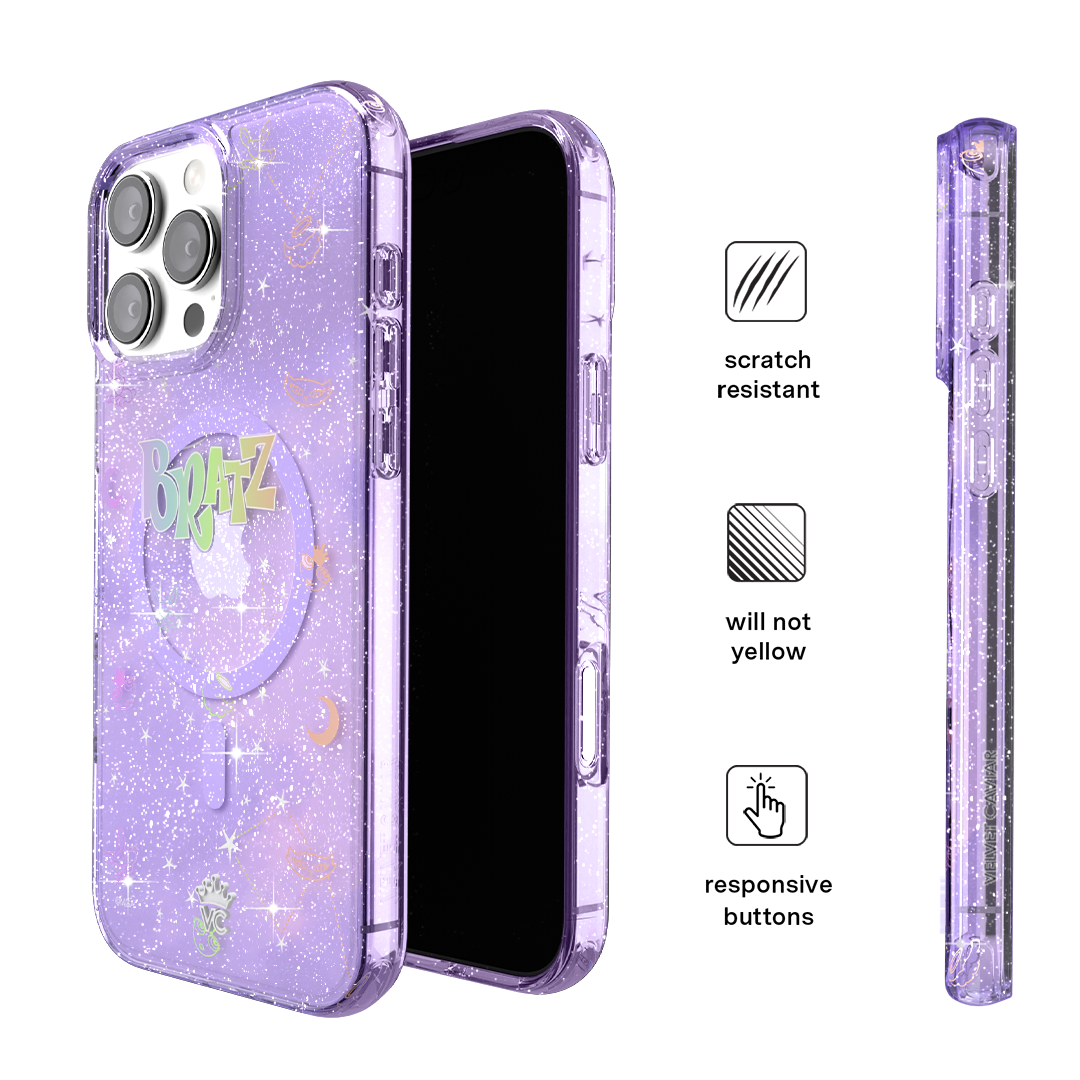Bratz Celestial Glitter iPhone Case - Trendy Protective Phone Cover for iPhone 13/14/15 - Sparkly Glam Design for Girls & Teens - Perfect for School, Parties & Everyday Use
