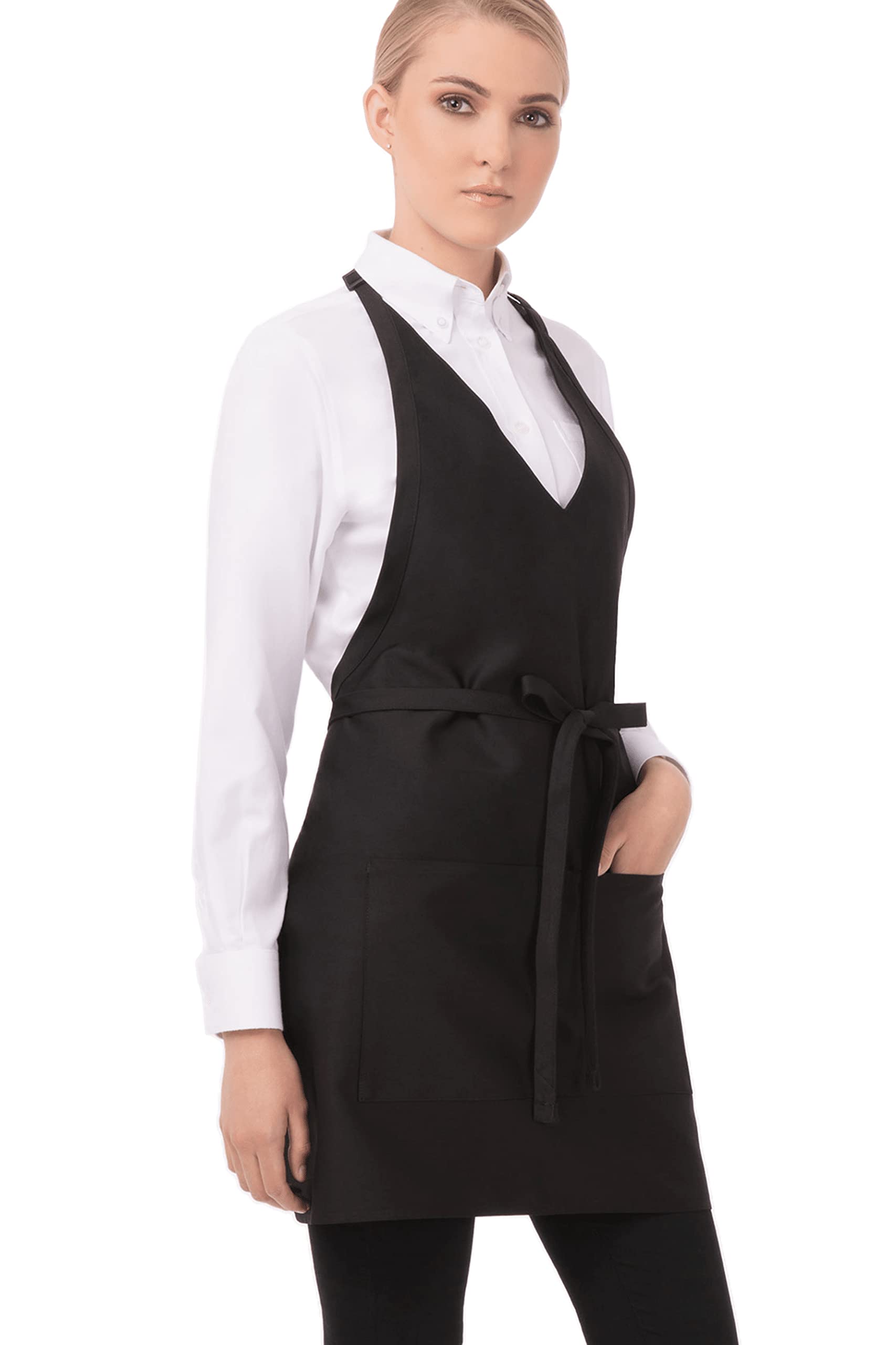 Chef Works Unisex V-Neck Tuxedo Apron - Professional Waist Cooking Apron for Chefs, Waiters & Bartenders - Perfect for Restaurants, Catering & Home Kitchen Use
