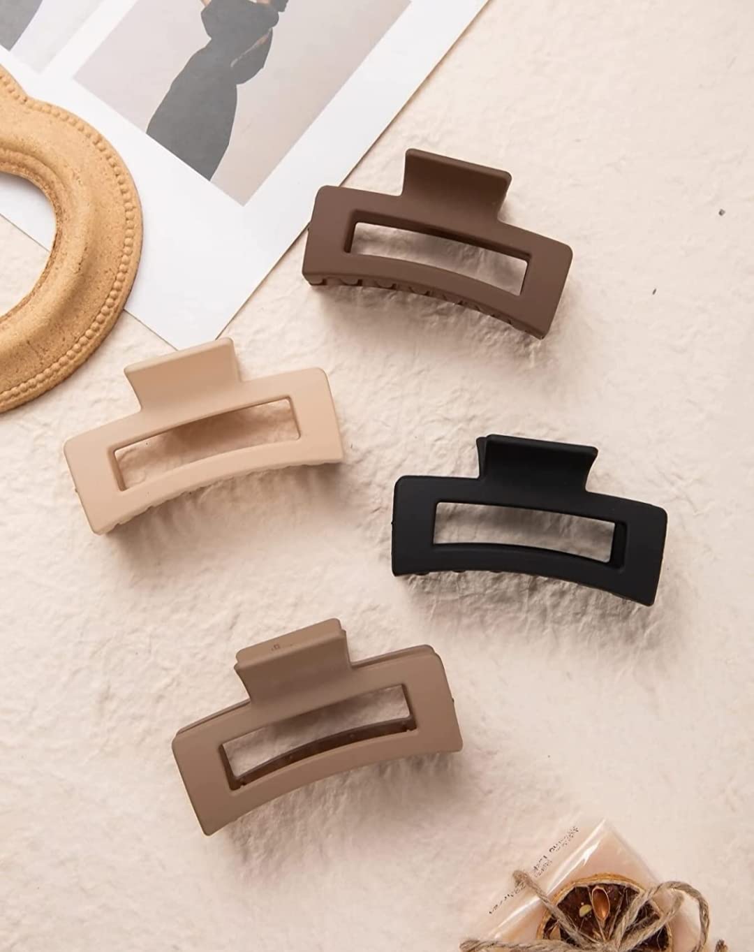 Lichie Matte No-Slip Hair Claw Clips for Women - 4 Inch Large Rectangle Jaw Clamps for Thick Hair (4-Pack) - Perfect for Updos, Ponytails & Everyday Hairstyles