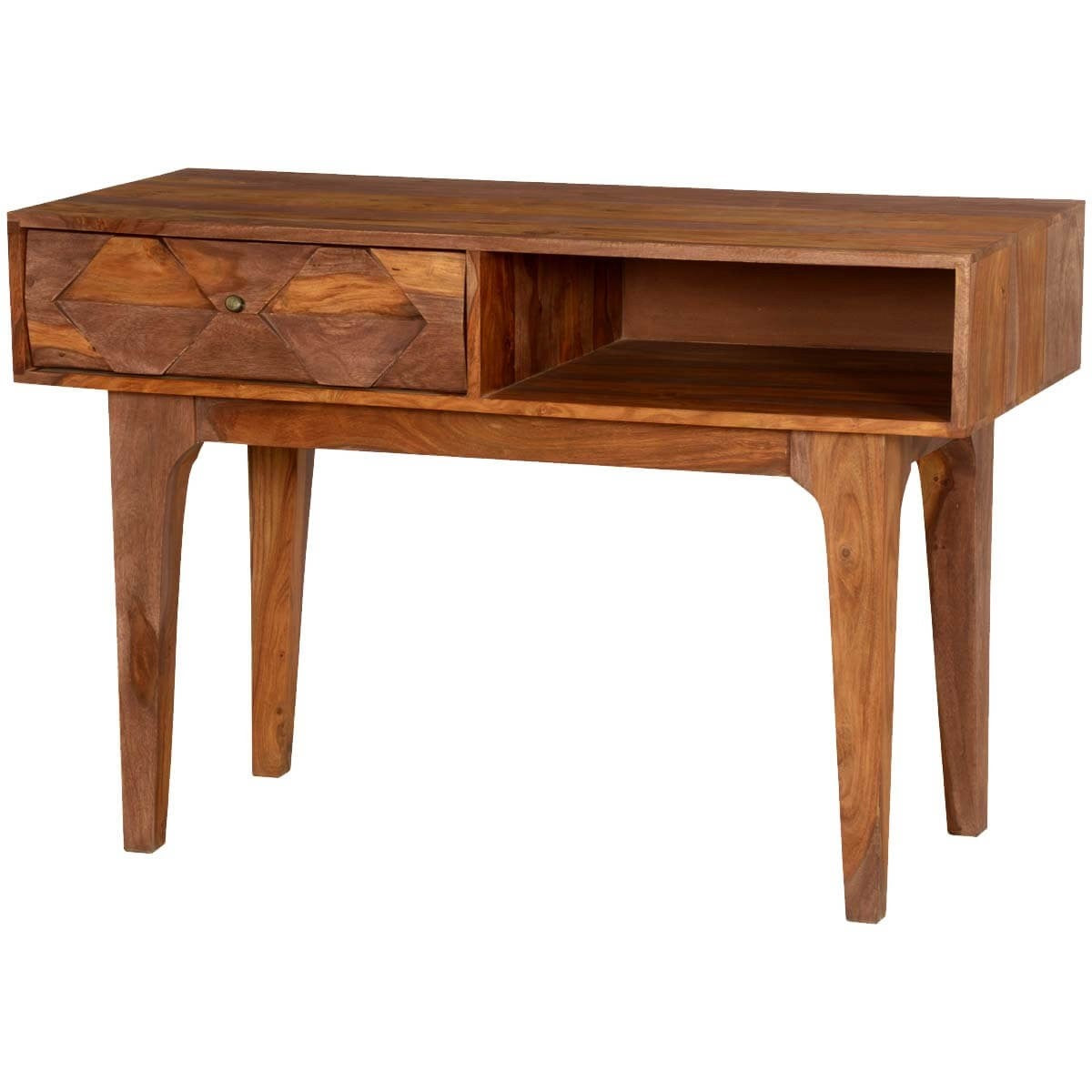 Hand Carved Solid Wood Writing Desk with Diamond Accents - Elegant Home Office Desk for Study, Work & Writing - Perfect for Modern & Classic Interiors