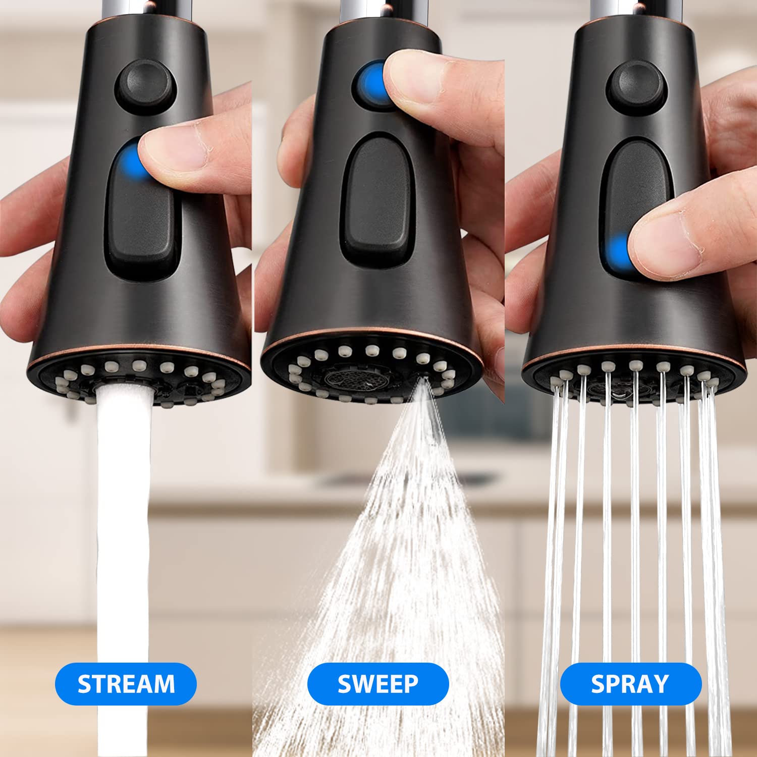 ANBSR Motion Sensor Touchless Kitchen Faucet with Pull Down Sprayer - Oil Rubbed Bronze Stainless Steel, Single Handle 3 Hole Installation, 3 Spray Settings for Easy Cooking & Cleaning - Perfect for Modern Kitchens, Restaurants, and Commercial Use