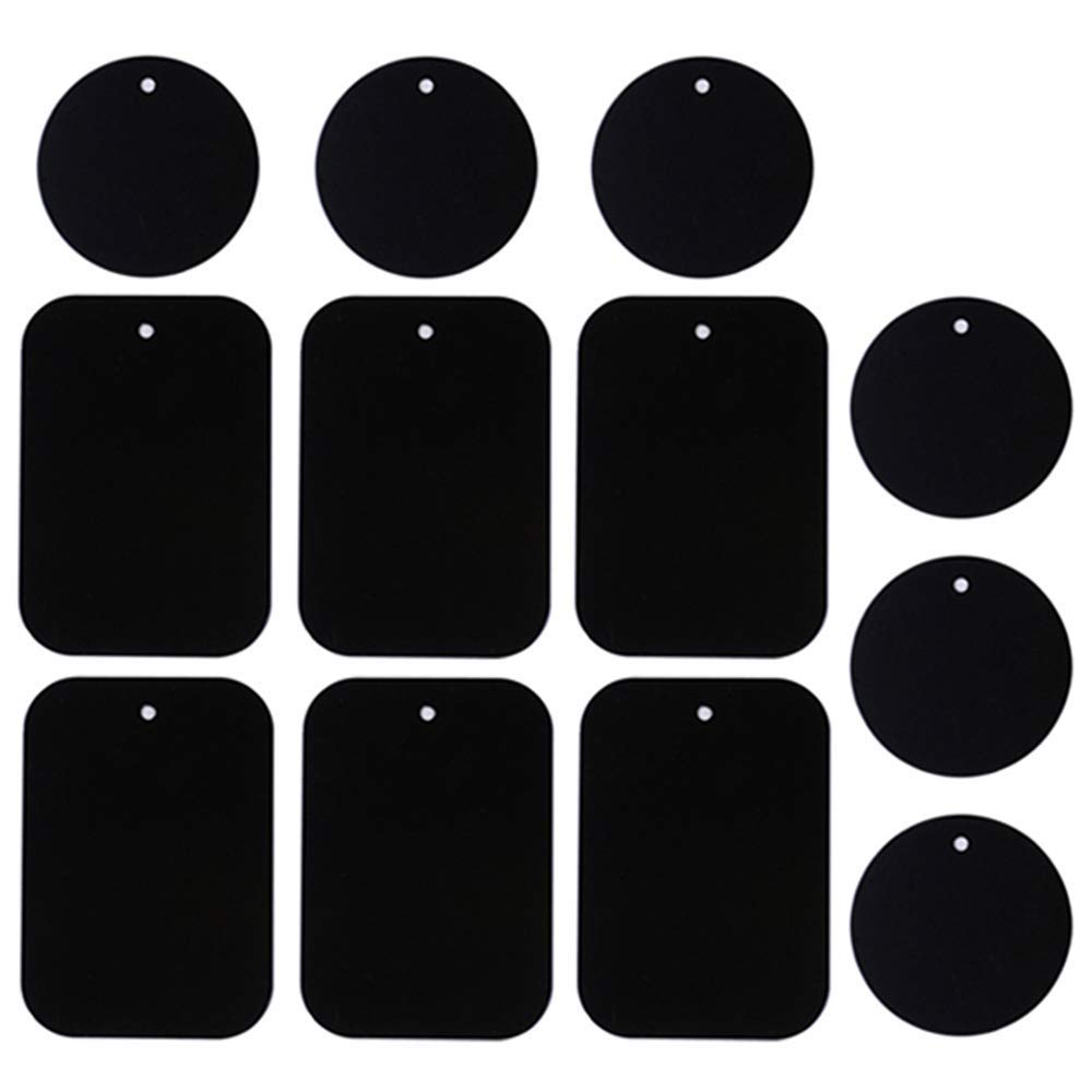 12-Pack Metal Phone Plates for Magnetic Car Mount - 6 Rectangle & 6 Round, Black | Secure Smartphone Mounting