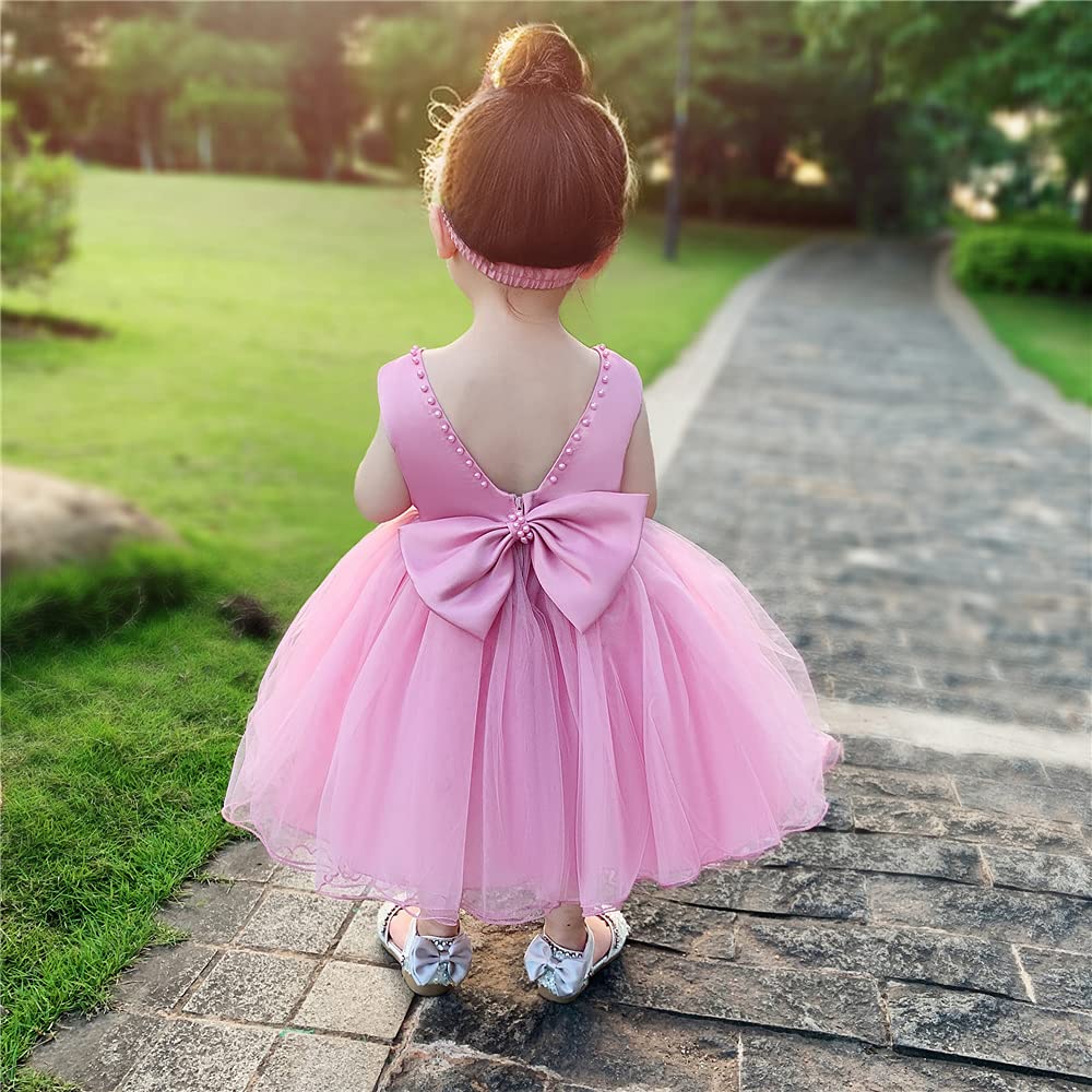 6M-6T Baby Girls Backless Lace Pageant Dress - Toddler Formal Princess Gown with Headwear for Weddings, Baptisms & Special Occasions
