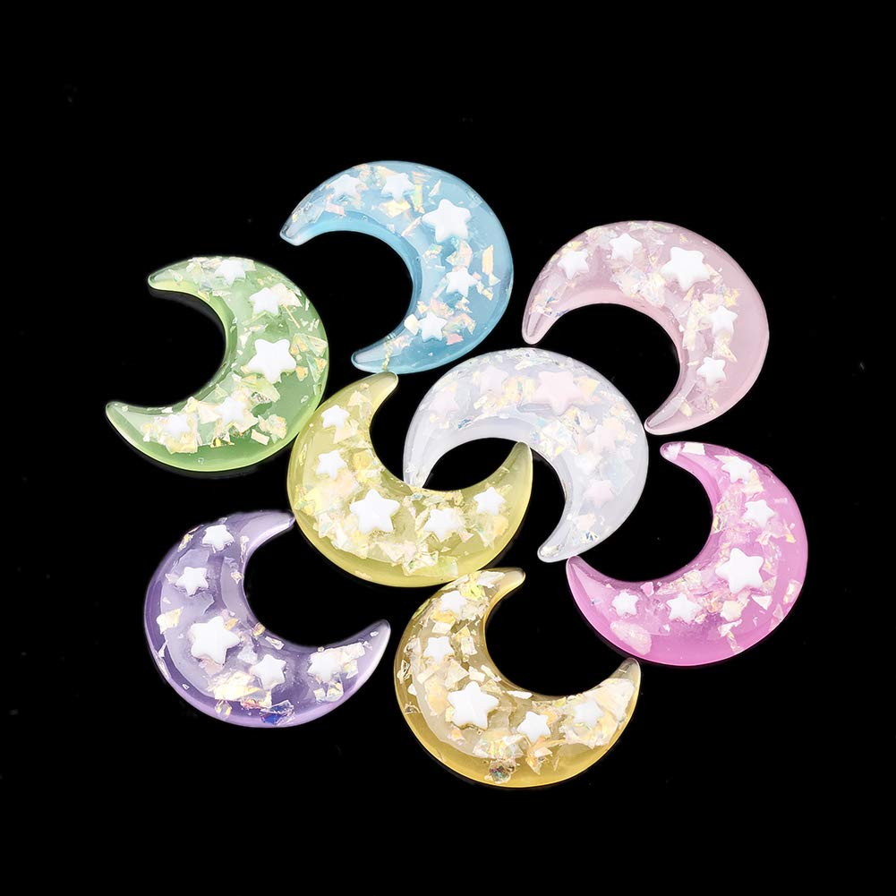 Craftdady 10pcs Moon and Star Resin Cabochons - 36x31mm Flatback Crescent Beads for DIY Jewelry Making, Scrapbooking, Card Embellishments - Perfect for Handmade Crafts, Home Decor & Gift Projects