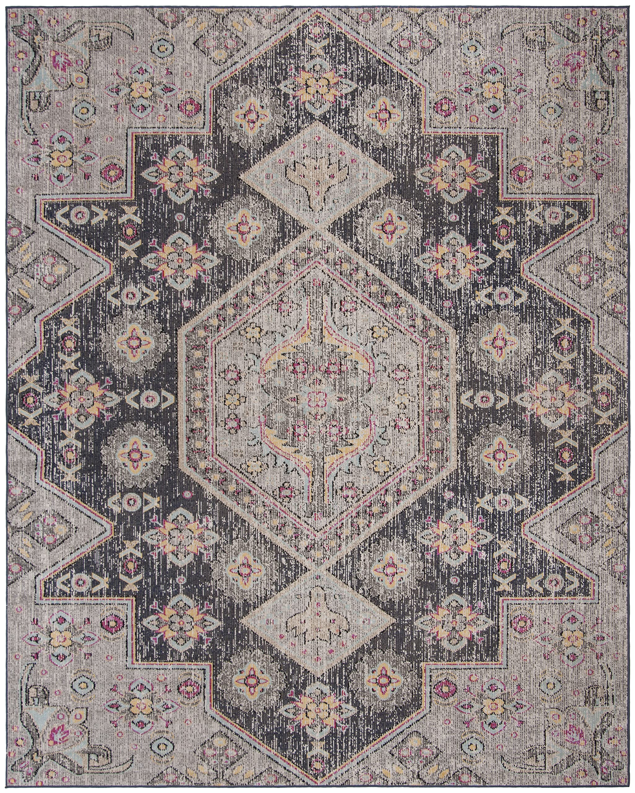SAFAVIEH Montage Collection 9' x 12' Black/Multi MTG365Z Boho Indoor Outdoor Rug - Non-Shedding, Easy to Clean, Stain Resistant for Patio, Backyard, Porch, Deck, Mudroom & High Traffic Areas