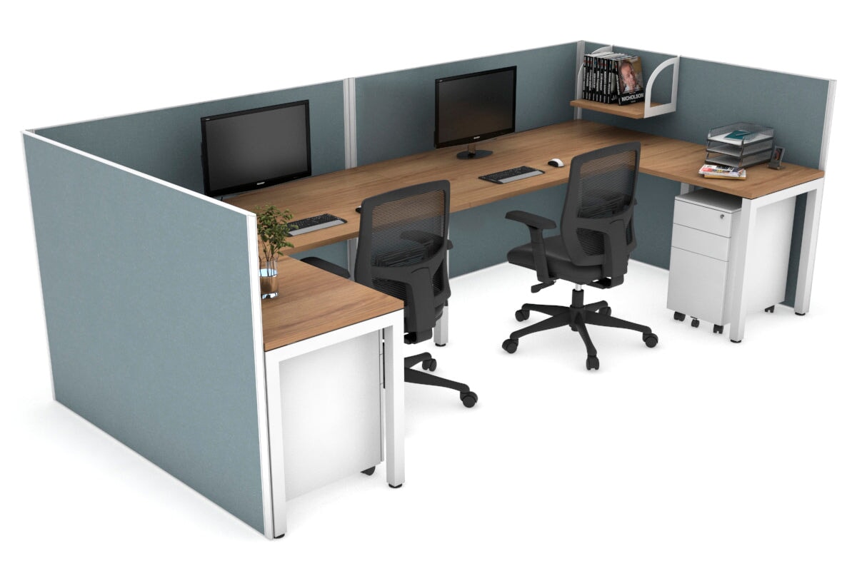 Quadro Square Legs 2-Person Corner Workstation - U-Shaped Office Desk with White Frame (1400L x 1800W) | Cable Management Scallop | Perfect for Home Office & Small Business Workspaces
