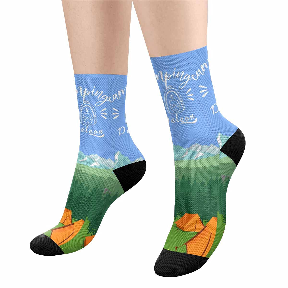 Custom Personalized Socks with Name Text - Adventure Pattern White Crew Socks for Men & Women - Great for Gifts, Sports & Casual Wear