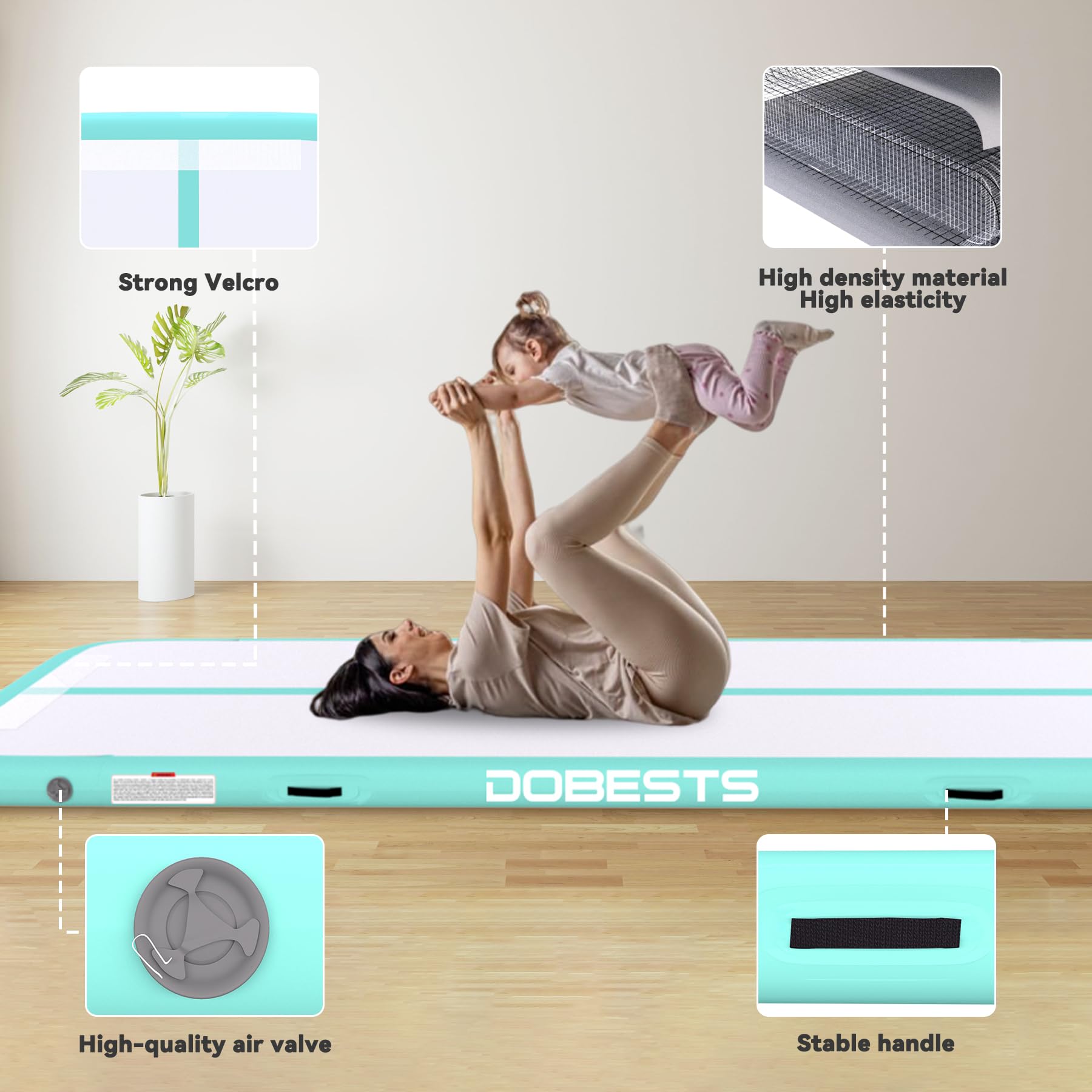 DOBESTS Inflatable Gymnastics Air Mat Tumble Track - 6.6ft/10ft/13ft/16ft/20ft Training Mat with Electric Pump for Home & Gym - Perfect for Tumbling Practice, Cheerleading, Kids Play & Fitness Training