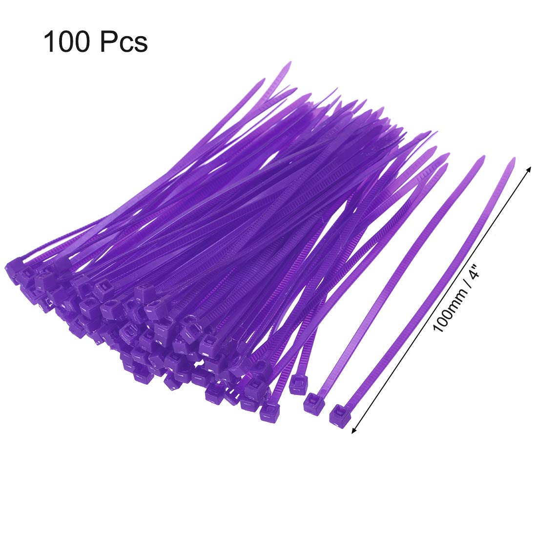 uxcell 4 Inch Nylon Self-Locking Cable Ties - 100pcs Purple Zip Ties (0.09