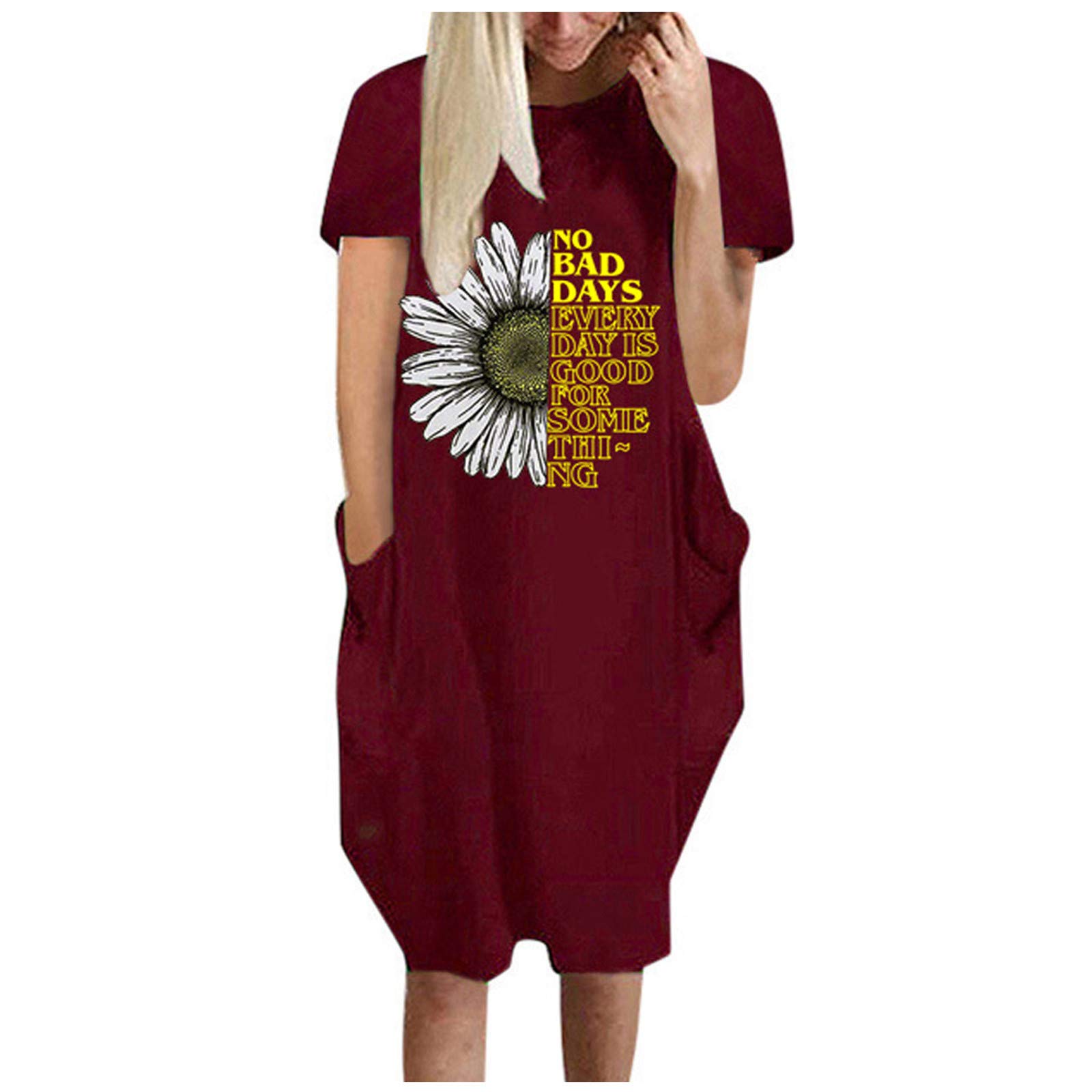 Women's Floral Sunflower Print O-Neck Loose Maxi Dress - Casual Beach Sundress for Summer Vacation, Outdoor Picnic & Boho Style Fashion