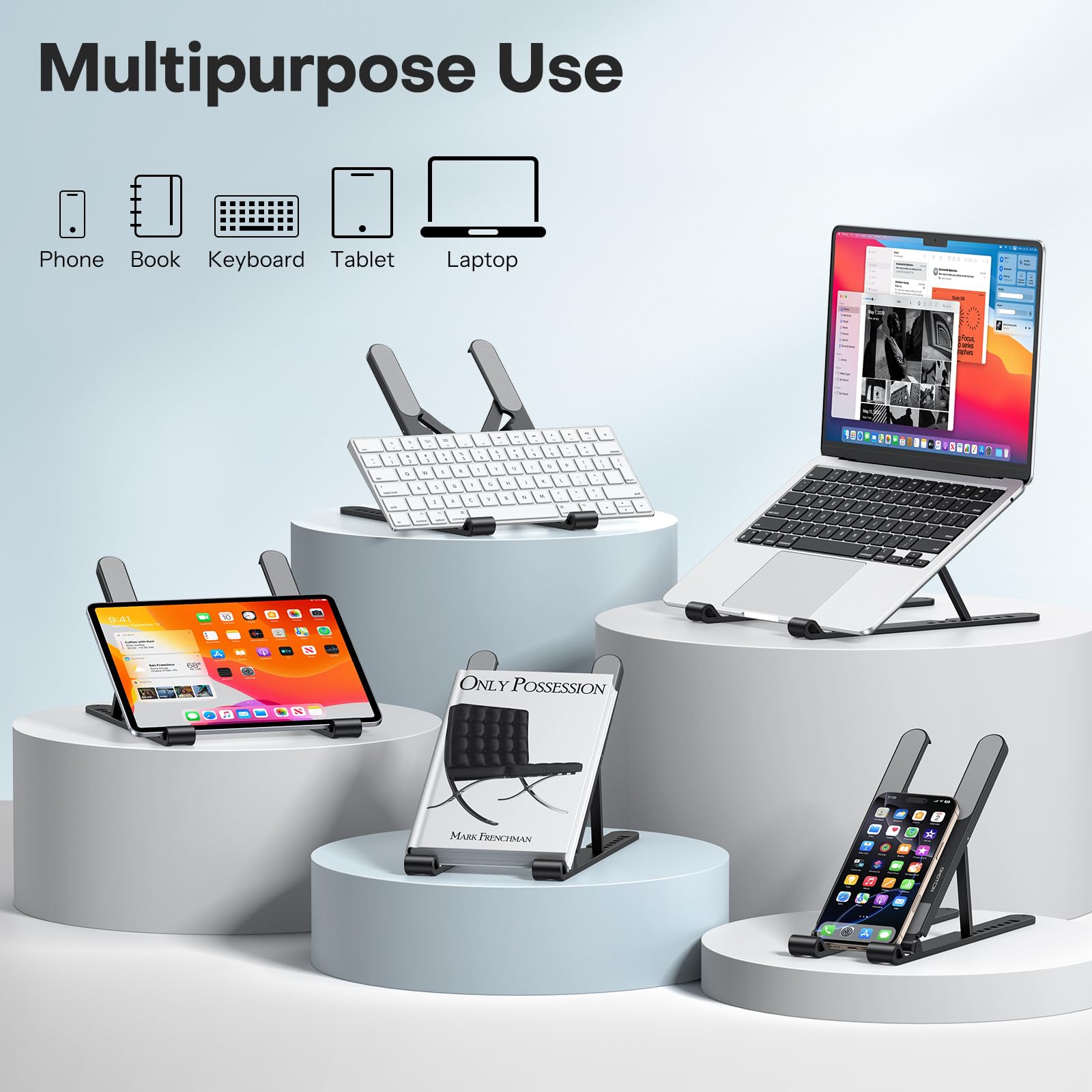 OMOTON Adjustable Laptop Stand for Desk - Portable, Foldable Computer Riser Holder Compatible with All Laptops & Tablets up to 15.6” - Perfect for Home, Office, and Travel Use