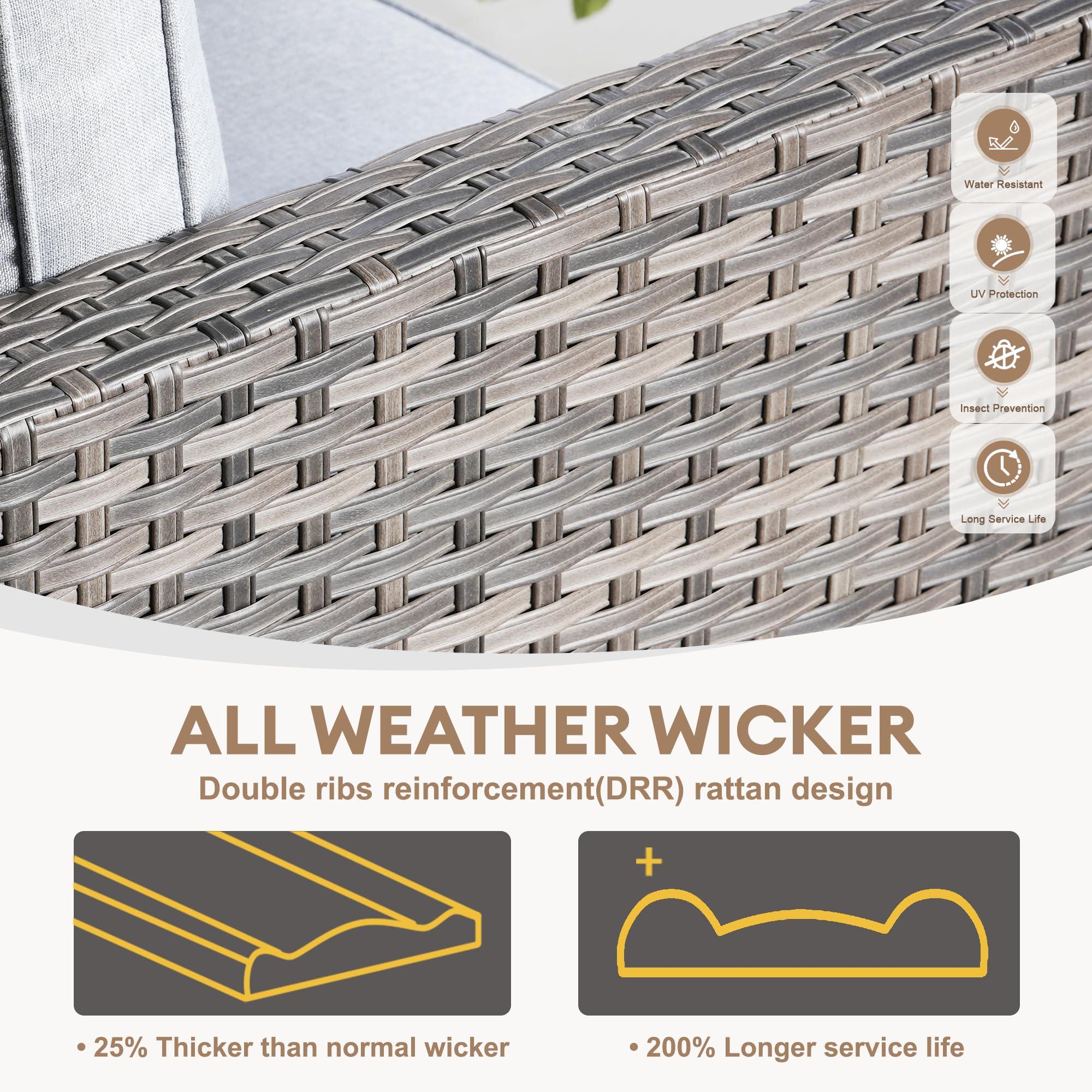 Outdoor Rattan Patio Furniture Set 5-Piece All-Weather Wicker Conversation Set with Sofa, Chairs & Ottomans - Grey - Perfect for Garden, Deck, Backyard & Poolside Relaxation