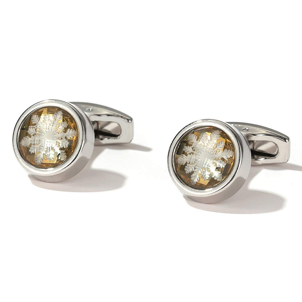 Premium Snowflake Cufflinks for Men - Round Silver-Tone Dress Shirt Accessories, Elegant Business & Formal Wear Jewelry Gifts for Wedding, Banquet, Prom and Special Occasions