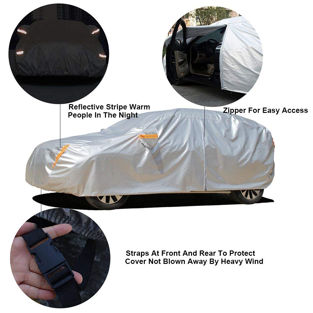Kayme 6-Layer Waterproof All-Weather Car Cover with Windproof Straps - Universal Fit for Sedans, SUVs & Trucks - Protects from Sun, Rain, Snow & Dust (Outdoor Parking, Long-Term Storage, Travel Protection)
