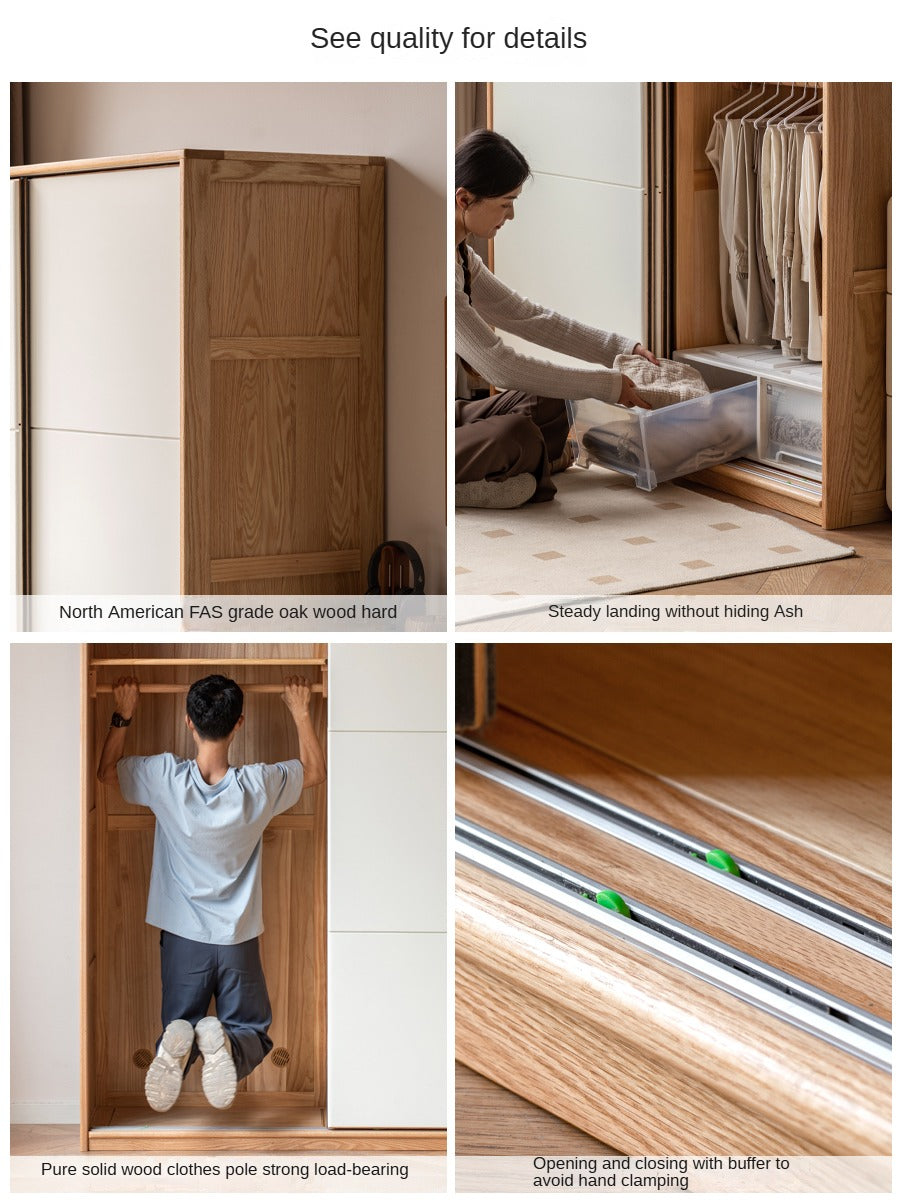 Solid Oak Wood Sliding Door Wardrobe Closet - Modern Storage Solution for Bedroom, Living Room & Office Organization