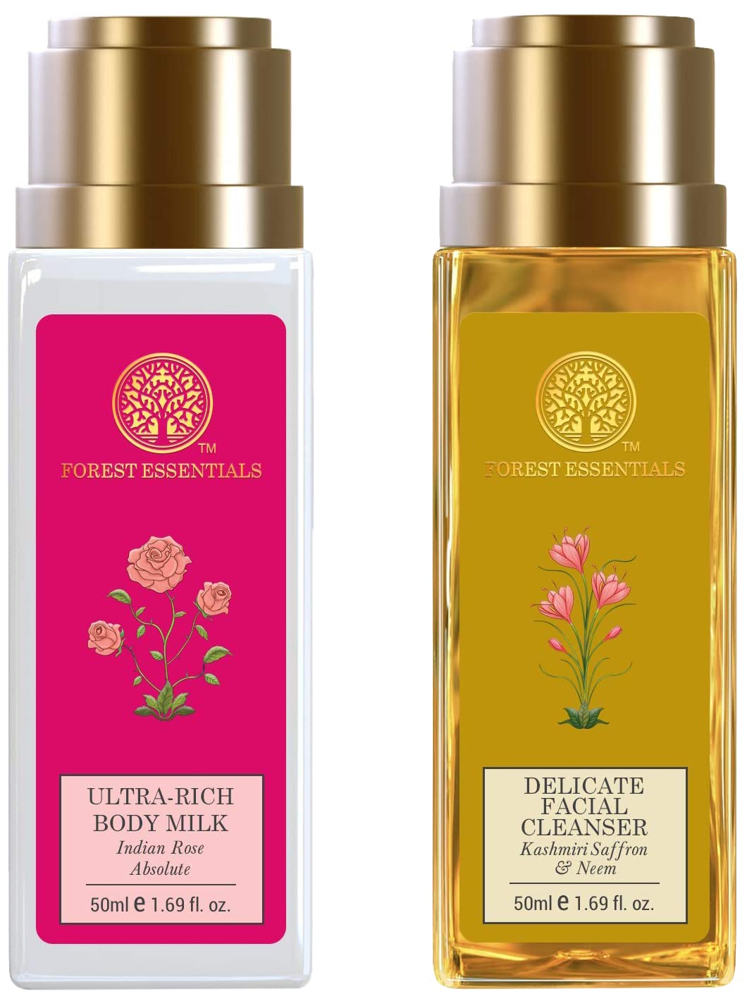 Forest Essentials Ultra-Rich Body Milk with Indian Rose Absolute - Hydrating & Nourishing Lightweight Moisturizer for Men & Women | Forest Essentials Delicate Facial Cleanser with Kashmiri Saffron & Neem | Perfect for Daily Skincare Routine & Spa-Like Pampering at Home