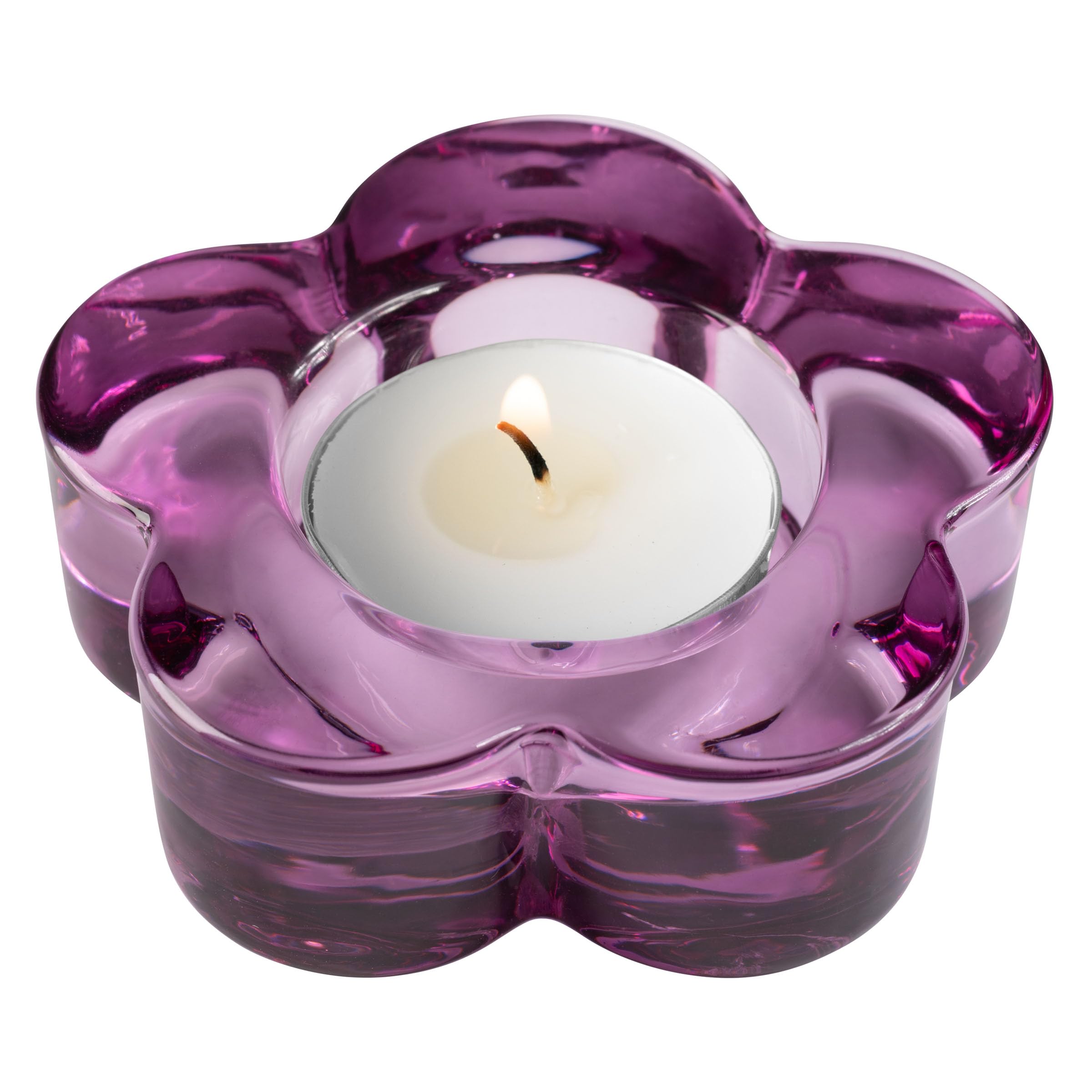 Amethyst Glass Flower Tealight Holder - Chunky Glass Candle Votive for Home Decor, Wedding Centerpiece & Party Table Decorations - Perfect for Romantic Dinners, Spa Nights and Holiday Celebrations