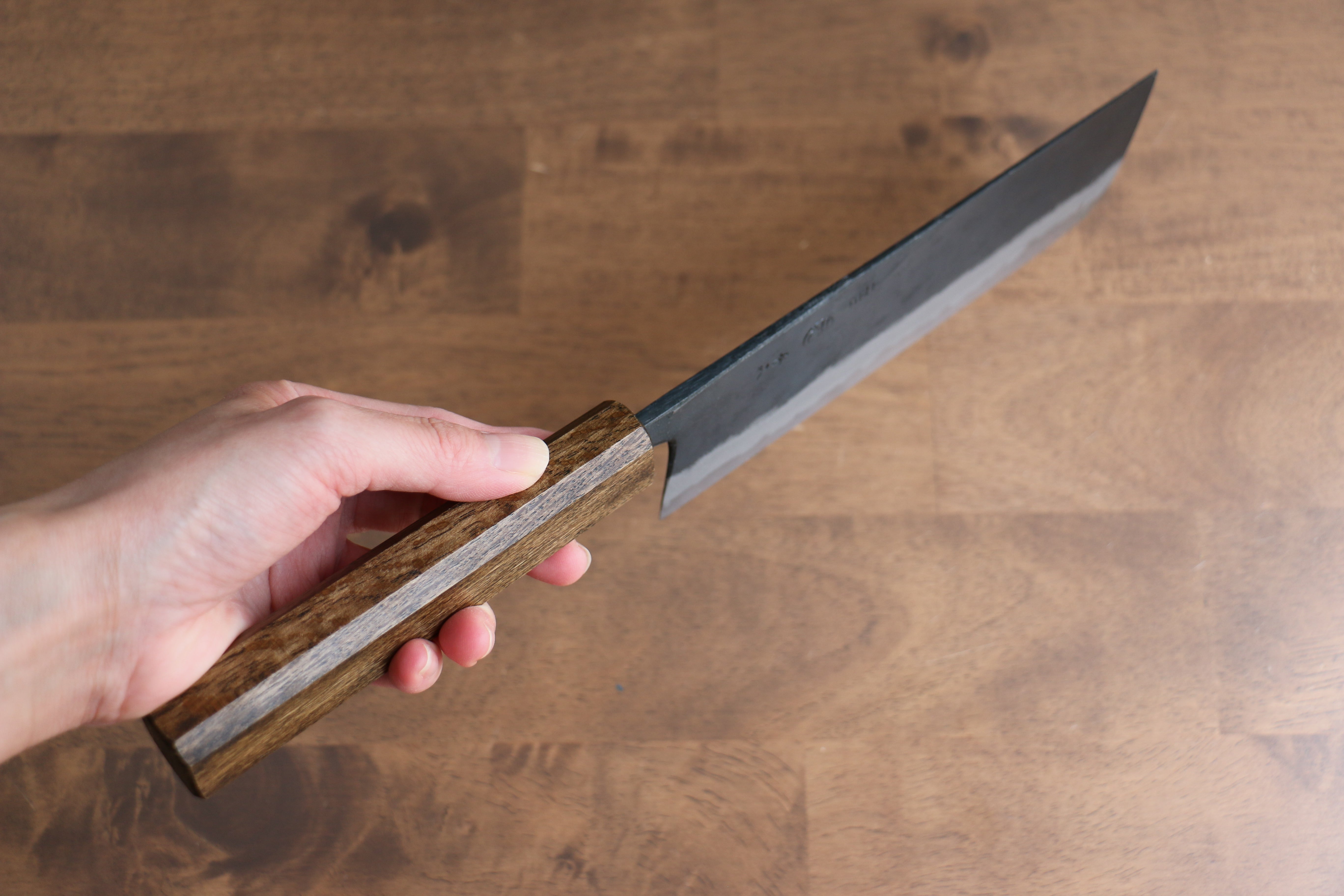 Premium Kyohei Shindo Blue Steel Nakiri Knife 165mm - Black Finish, Live Oak Lacquered Handle - Japanese Kitchen Knife for Professional Chefs & Home Cooking, Perfect for Slicing Vegetables & Herbs