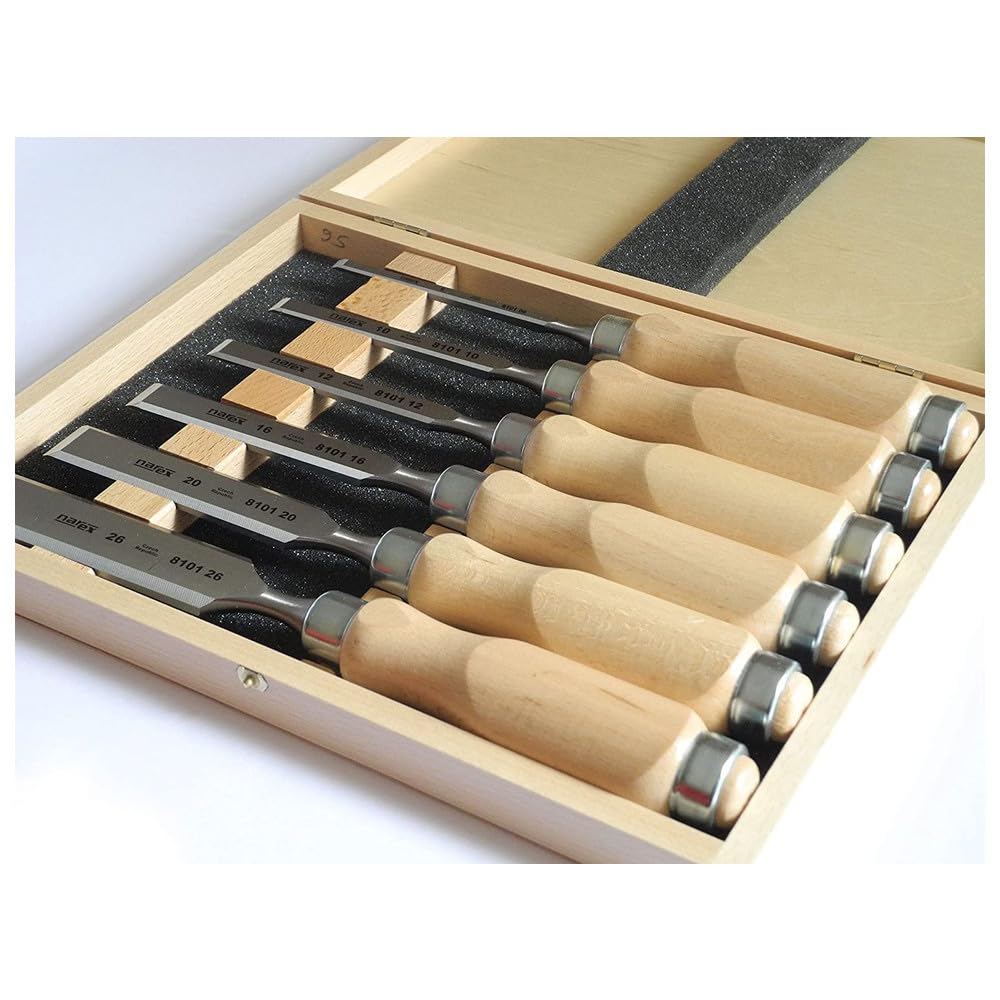 Premium 6-Piece Bevel Edge Chisel Set with Wooden Handles & Storage Case - Professional Woodworking Tools for Carving, Shaping & Fine Woodwork