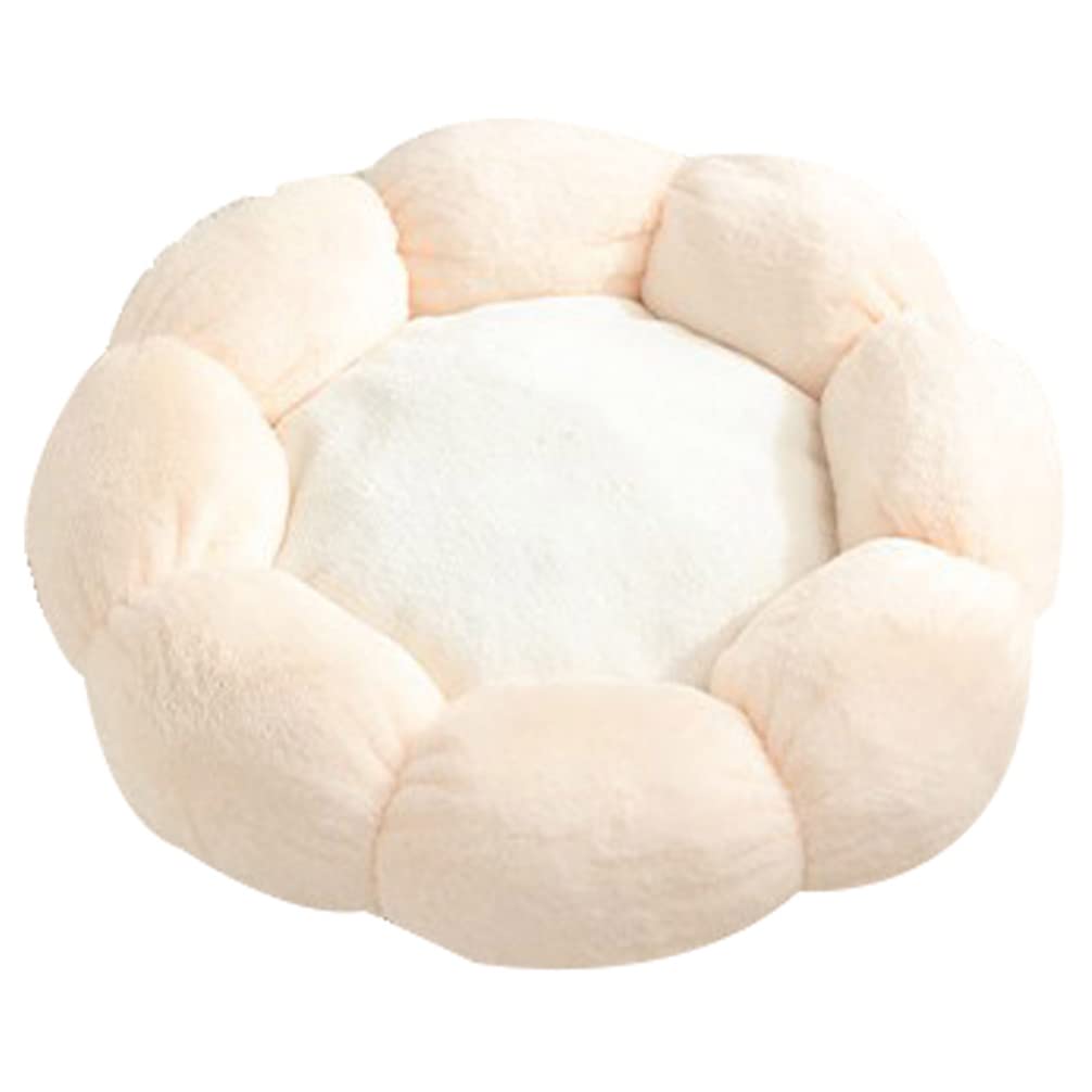 Cozy Plush Donut Pet Bed for Cats & Dogs - Anti-Anxiety Calming Dog Bed & Cat Cushion with Flower Design in Pink/White - Perfect for Puppies, Kittens & Anxious Pets (Home, Crate & Travel Use)