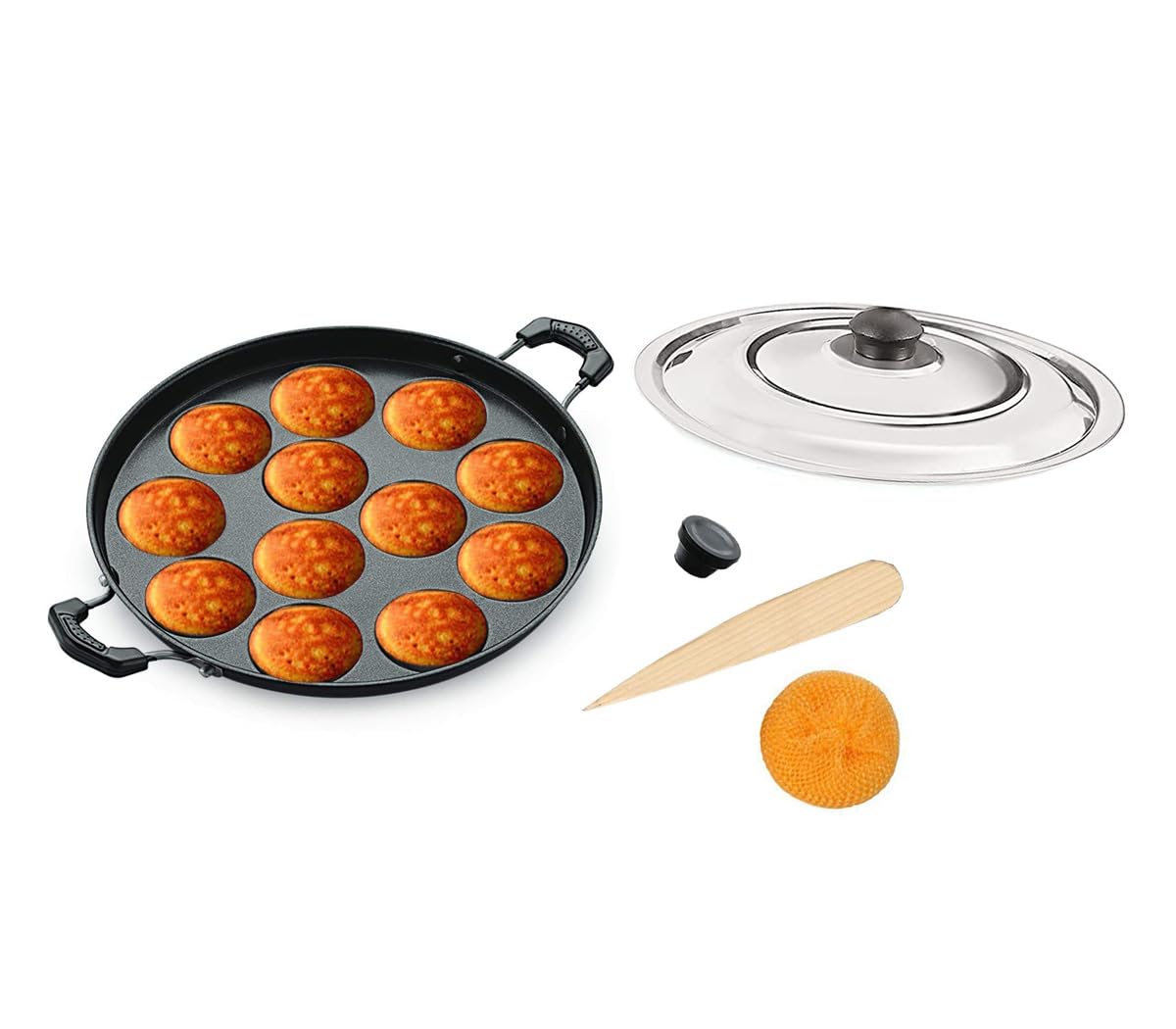 Non-Stick Appam Pan - 12 Pits Appam Maker for Indian Breakfast, Paniyaram & Appa Chetty - Durable Nonstick Tawa for Perfect Appams & Paniyarams - Ideal for Home Cooking & Traditional South Indian Recipes