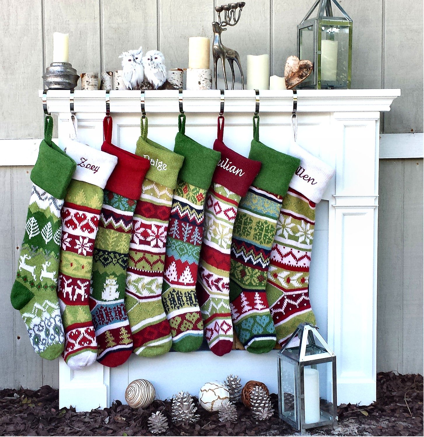Hand Knitted Personalized Wool Christmas Stockings with Red Cuff - Perfect for Holiday Decorations, Fireplace Mantel, and Christmas Gift Giving