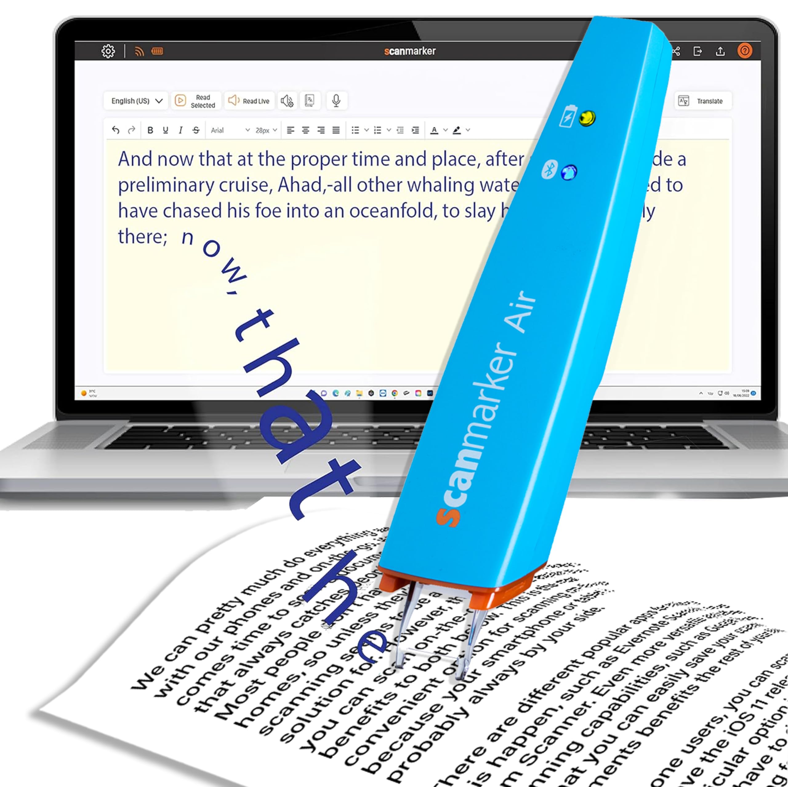 Scanmarker Air Pen Scanner - Wireless OCR Digital Highlighter & Reader for Mac, Windows, iOS, Android - Perfect for Students, Researchers & Professionals (Blue)
