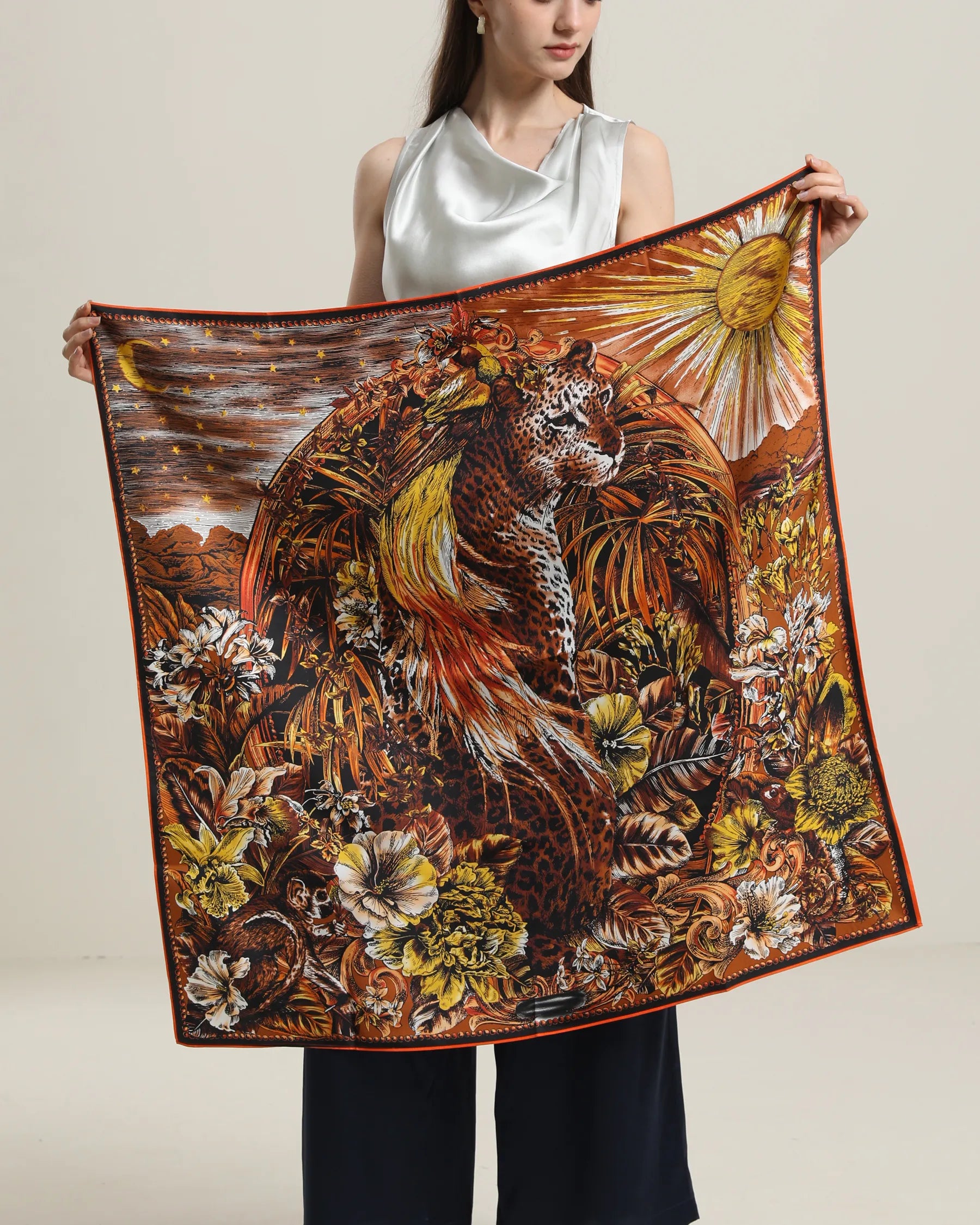 Vintage Tiger Print Silk Scarf - Elegant Fashion Accessory for Women, Gift for Her, Perfect for Parties, Weddings & Special Occasions