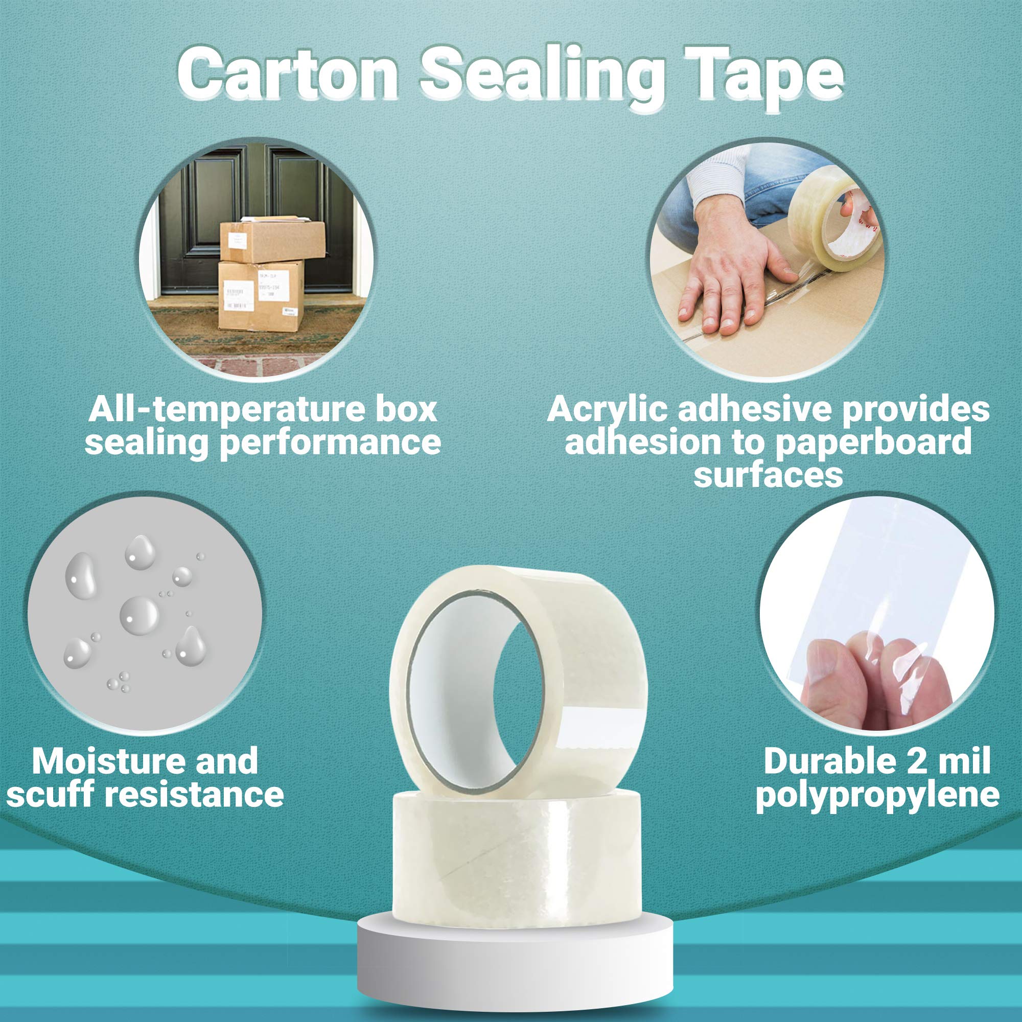 APQ 36 Rolls Carton Sealing Tape 2 Inch x 55 Yards, 2 Mil Thick 50 Micron Polypropylene Packing Tape with Strong Acrylic Adhesive - Weatherproof, Non-Yellowing for Shipping, Moving Boxes & Warehouse Use
