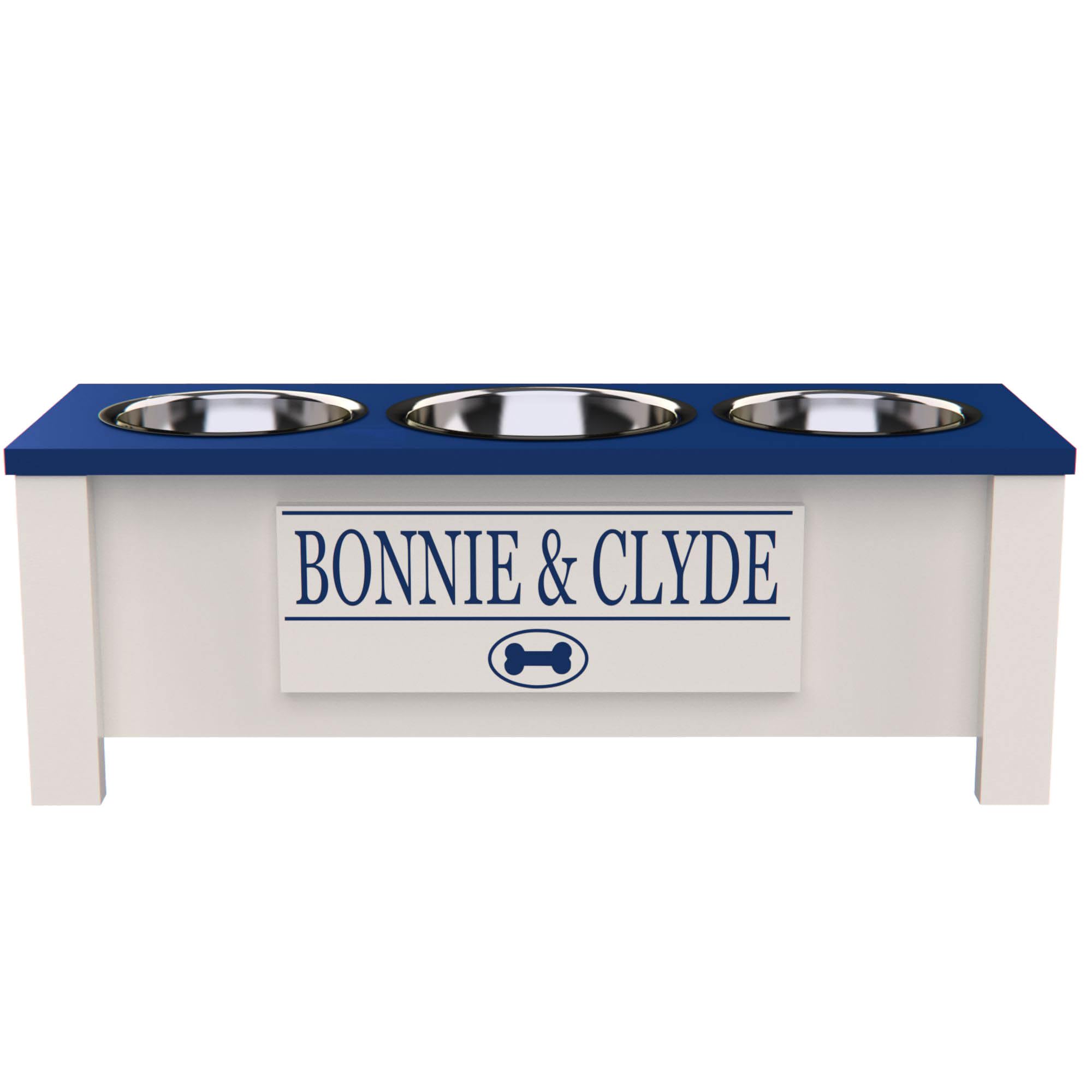 Personalized Elevated Triple Dog Bowl Stand for Large, Medium, Small & X-Small Dogs - 3 Stainless Steel Pet Food & Water Bowls with Internal Storage - Raised Dog Dish Feeder for Better Posture & Digestion (Medium Size, Blue) - Perfect for Kitchen, Dining Area or Pet Feeding Station