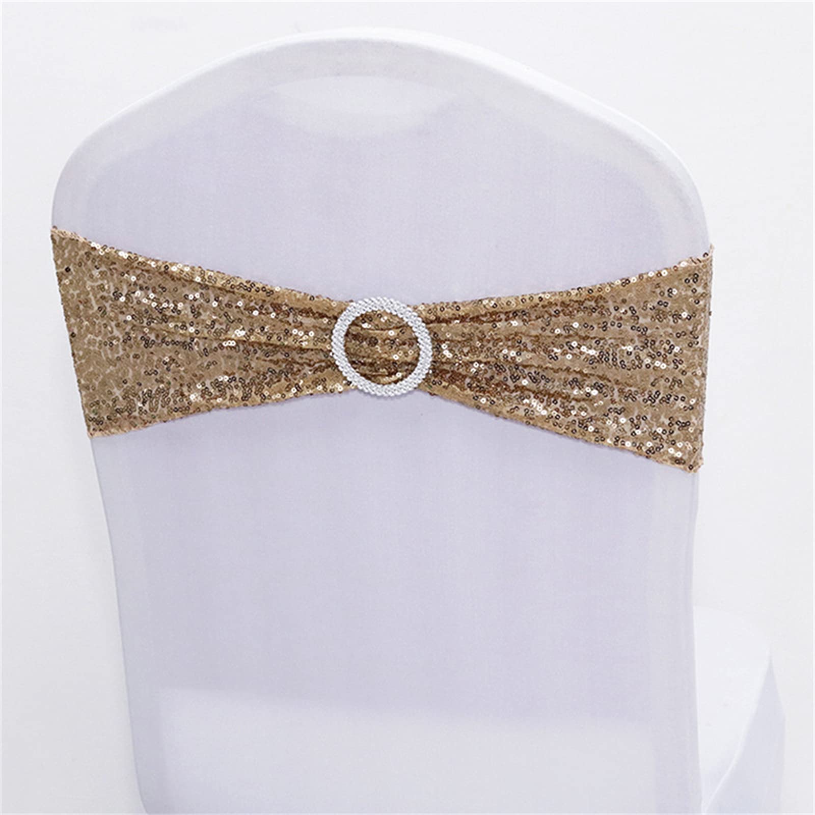 50 PCS Stretch Sequin Chair Sashes - Spandex Chair Bands for Wedding, Reception, Banquet Decor - Champagne Gold - Perfect for Party, Bridal Shower, Anniversary & Event Chair Decoration