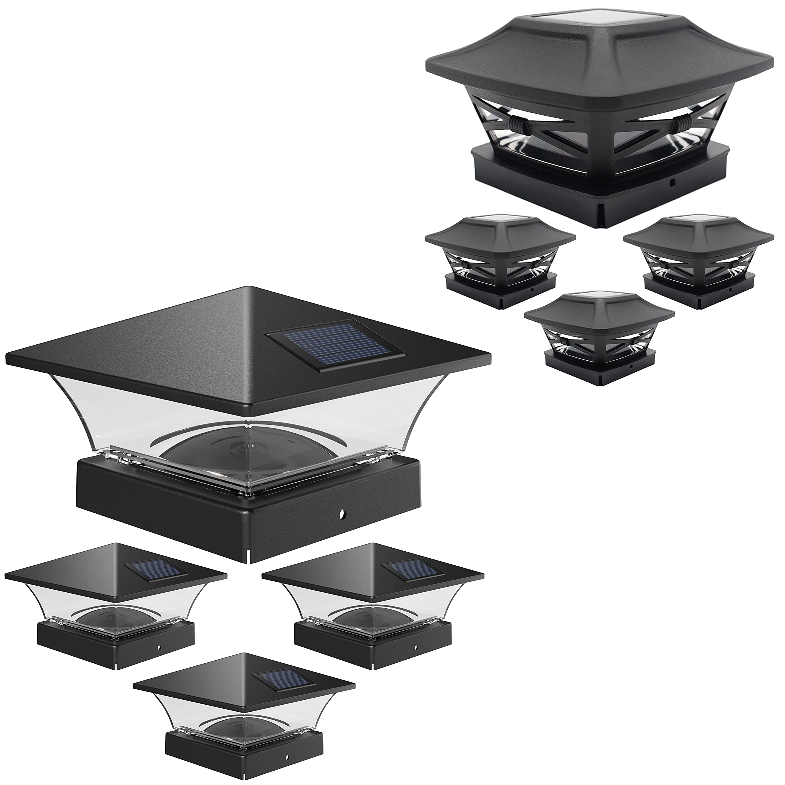 Davinci Lighting Renaissance & Classic Solar Post Cap Lights (4 Pack Each) - Slate Black | Outdoor Pathway & Garden Lighting for Patio, Deck, and Driveway