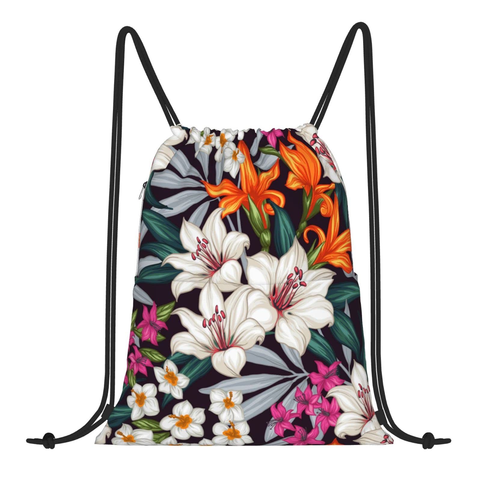 Waterproof Floral Drawstring Backpack with Pockets - Lightweight Gym Sack for Yoga, Shopping & Sports - Unisex Watercolor Design for Men & Women - Perfect for Workouts, Travel & Daily Use