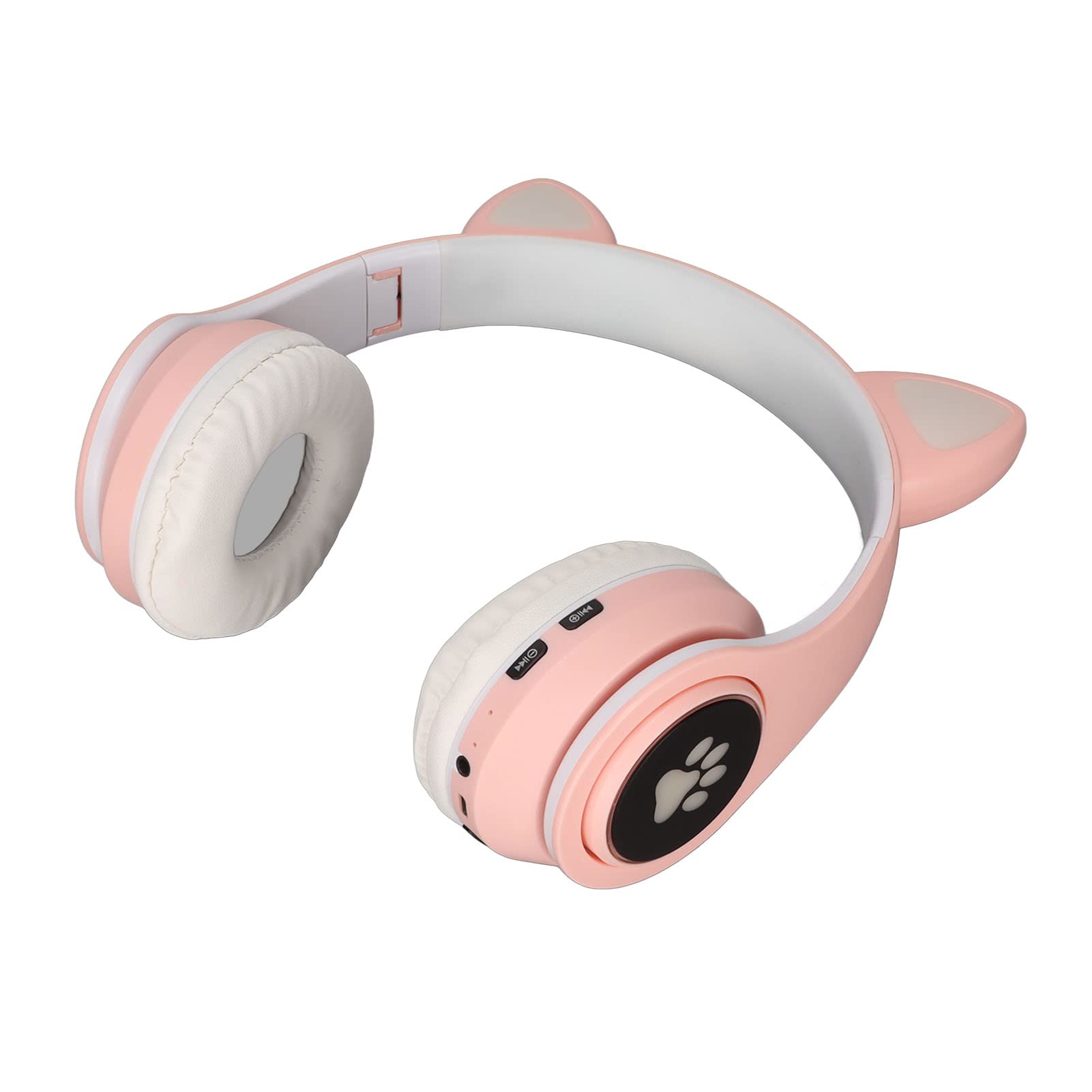 Cute Cat Ear Headphones with Bass & LED Lights for Kids - Wireless Bluetooth Headset for Girls, Home Use, Gaming, Music Listening (Pink)