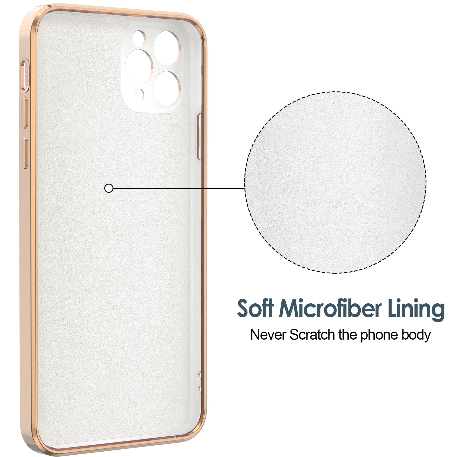 Hython iPhone 11 Pro Max Case with 360° Rotatable Ring Stand - Rose Gold Plated Magnetic Kickstand Cover | Slim Soft TPU Protective Phone Case for Women & Men (White) | Perfect for Work, Travel & Hands-Free Viewing