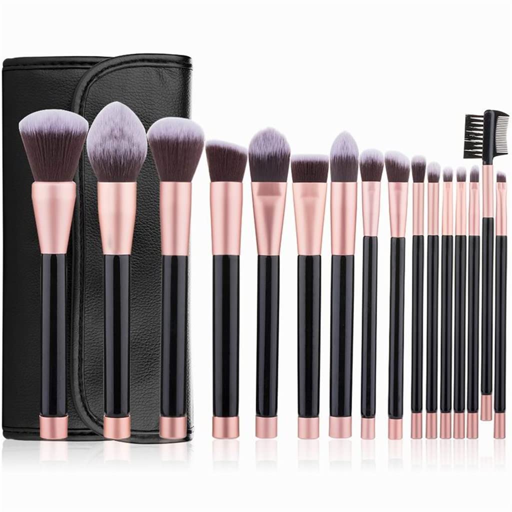16pcs Professional Makeup Brush Set - Foundation, Powder, Eyeshadow, Blending & Contour Brushes - Soft Synthetic Bristles for Flawless Makeup Application - Perfect for Daily Use, Travel & Professional Makeup Artists (Black, 16 Pieces)