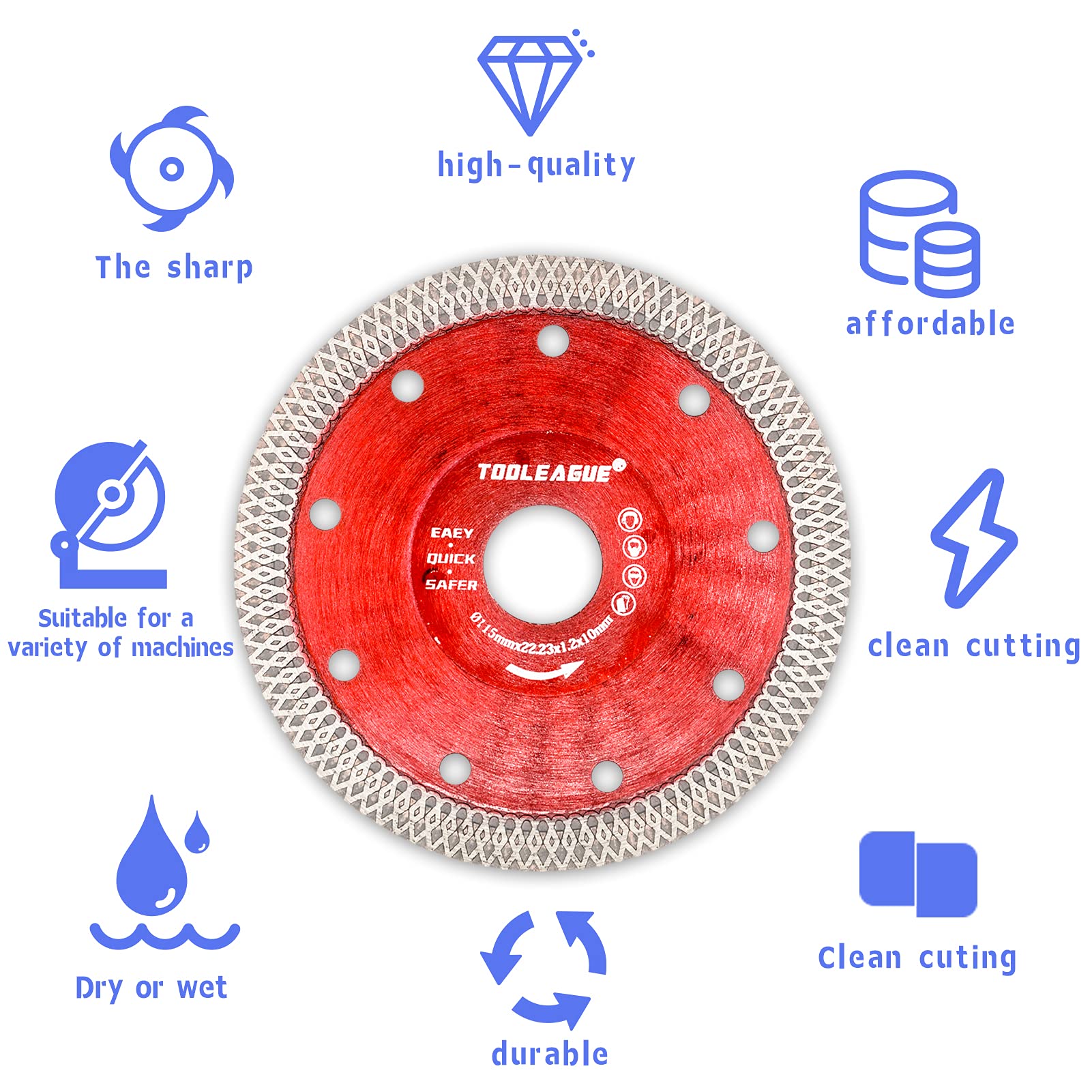 TOOLEAGUE 4-1/2 Inch Diamond Saw Blade - Super Thin Tile Cutting Wheel for Porcelain, Granite & Marble (5 Pack) - Perfect for DIY Home Renovation, Tile Installation & Stone Fabrication Projects